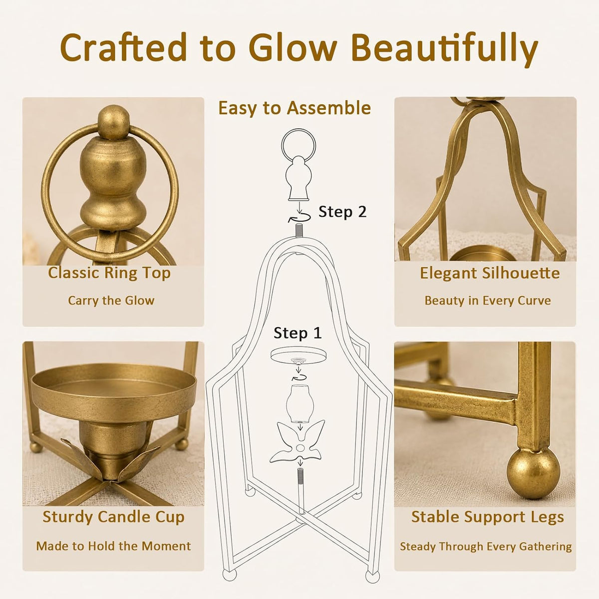 12.5" & 16.5" Timeless Cozy Decorative Lanterns Set of 2, Handcrafted Metal Iron Candle Holders, Farmhouse Elegance