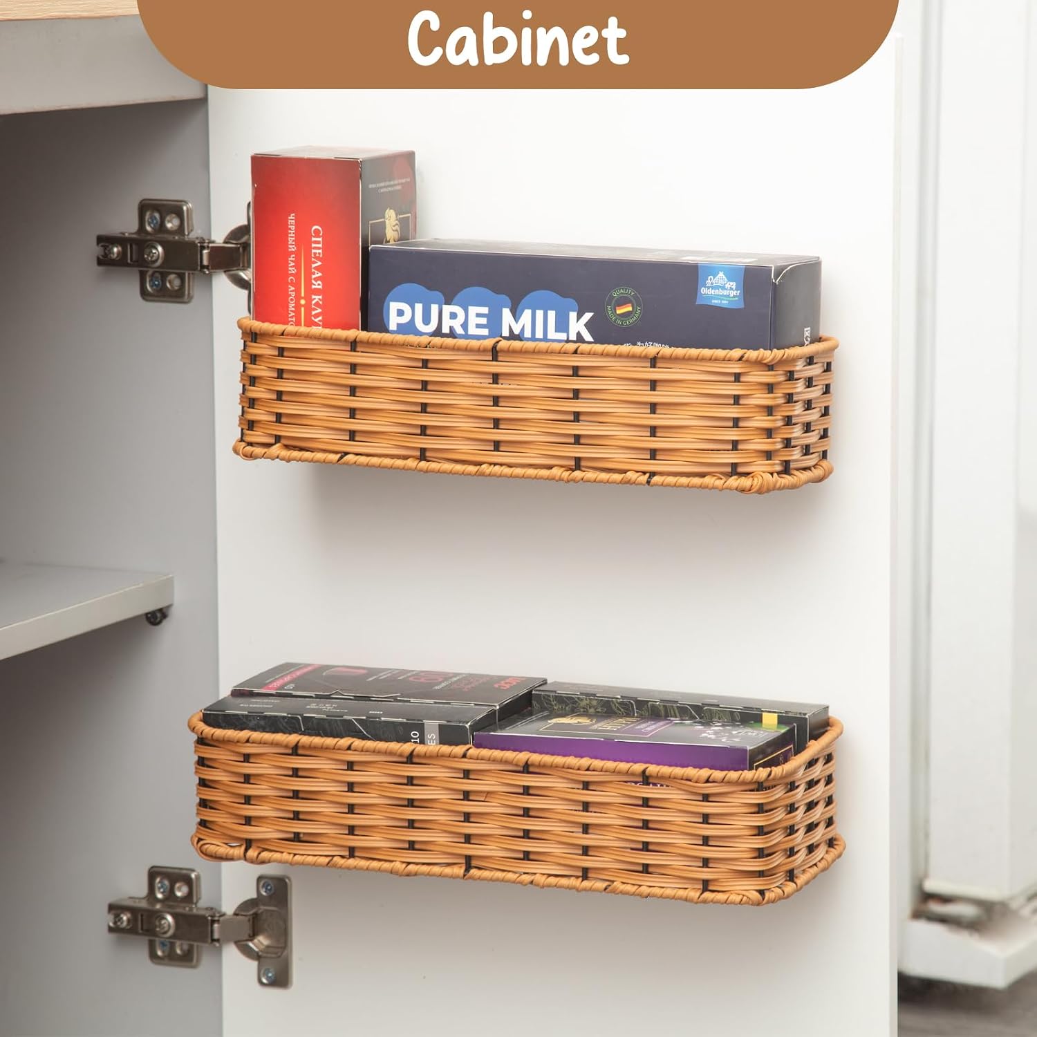 Plastic Wicker Woven Storage Shelves / Brown / Set of 2