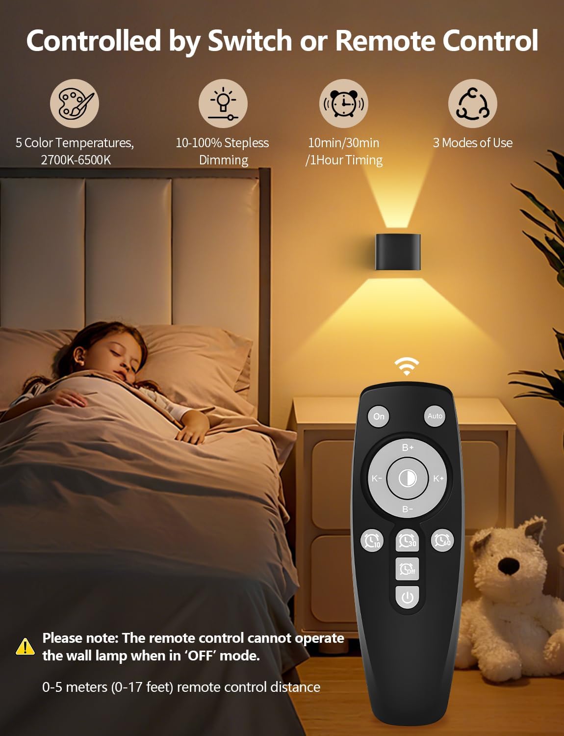 Rechargeable Motion Sensor Wall Lights, LED Wireless Sconces with Remote Control, 10-100% Dimmable 2700-6500K