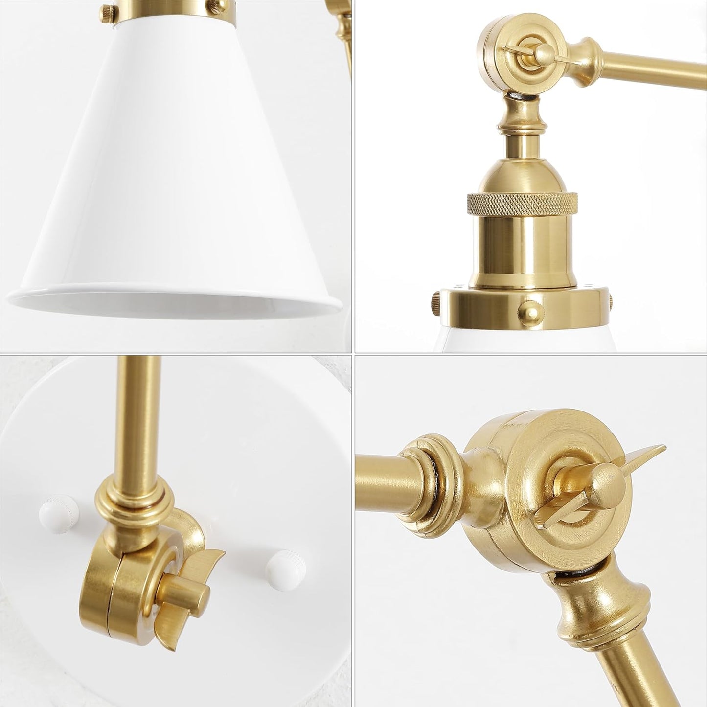 JONATHAN Y Rover 1-Light Wall Sconce 7", White/Brass Gold | Adjustable Arm, Hardwired Bedside Reading Swing Arm