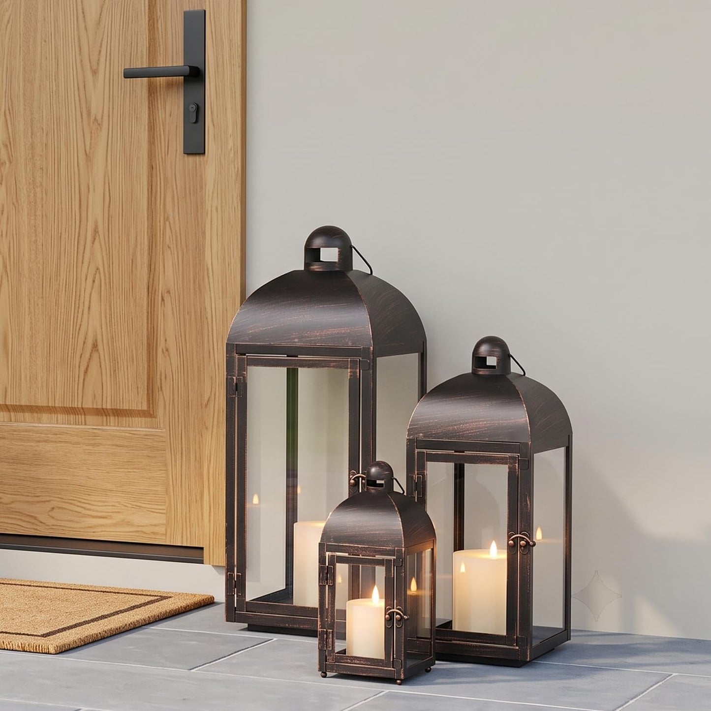 NEEDOMO Lanterns Decorative Outdoor & Indoor, Set of 3 Outdoor Lanterns for Porch, 23" Large Candle Lantern, Bronze