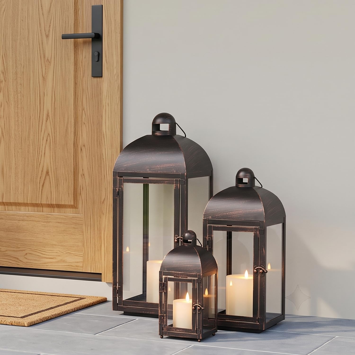 NEEDOMO Lanterns Decorative Outdoor & Indoor, Set of 3 Outdoor Lanterns for Porch, 23" Large Candle Lantern, Bronze