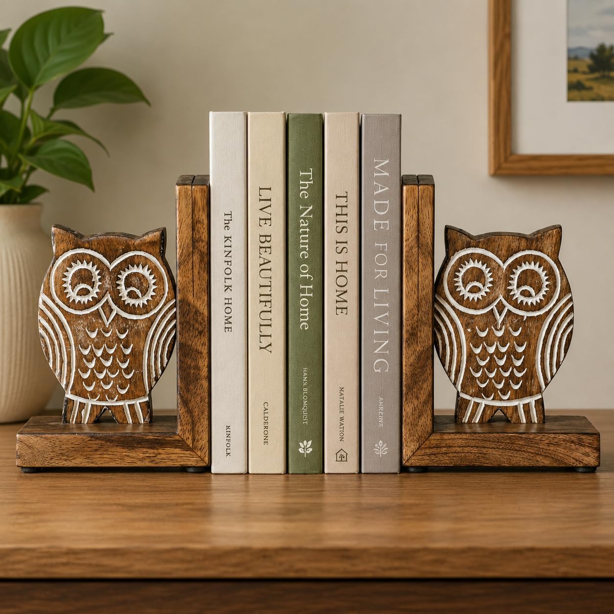 Wood Bookends / Wood / White / 6 Inch