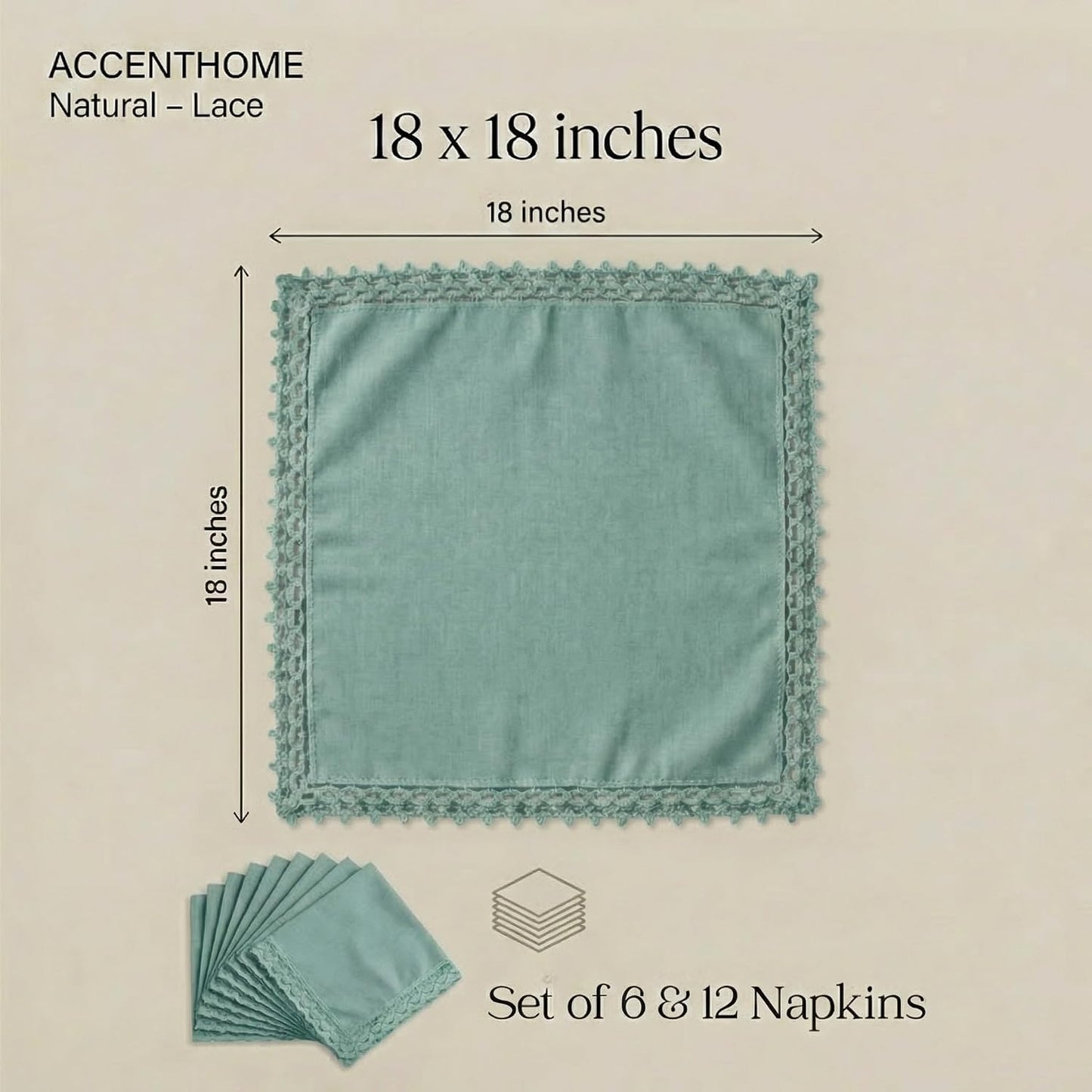 ACCENTHOME Teal Set of 12 18x18 inch Cotton Linen Dinner Napkins - Washable Soft Premium Hotel Quality Reusable Napkins