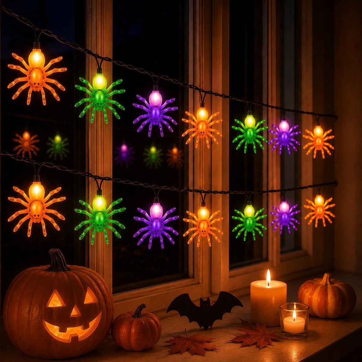 12FT Halloween Spider String Lights with 20 LED Colorful Spider Lights