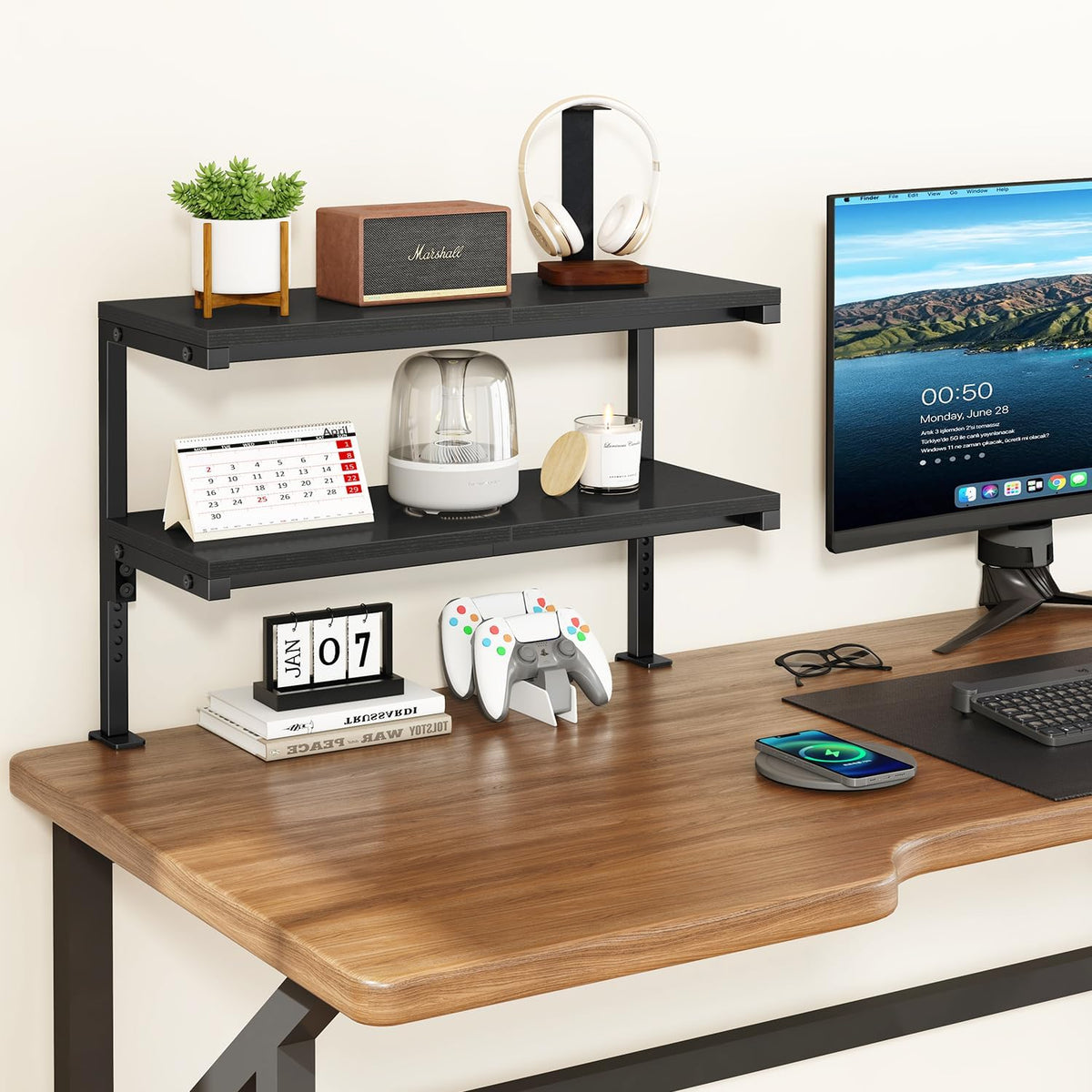 IBUYKE Clamp on Desk Shelf, 22.8” Large Desk Extender Shelves UTMZ010B | Tool-Free, Flexible Repositioning,Adjustable