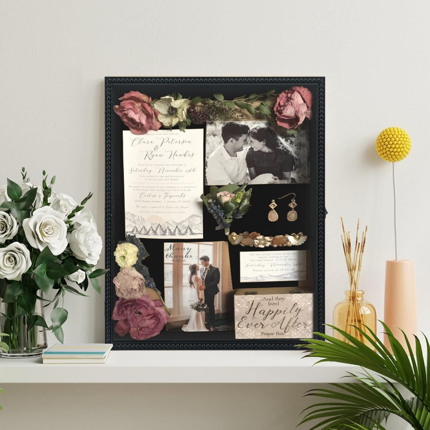 FramePro Large Shadow Box Black 16x20 Front Open with Hinge Beaded Designed, Graduation Cap and Gown Picture Keepsake