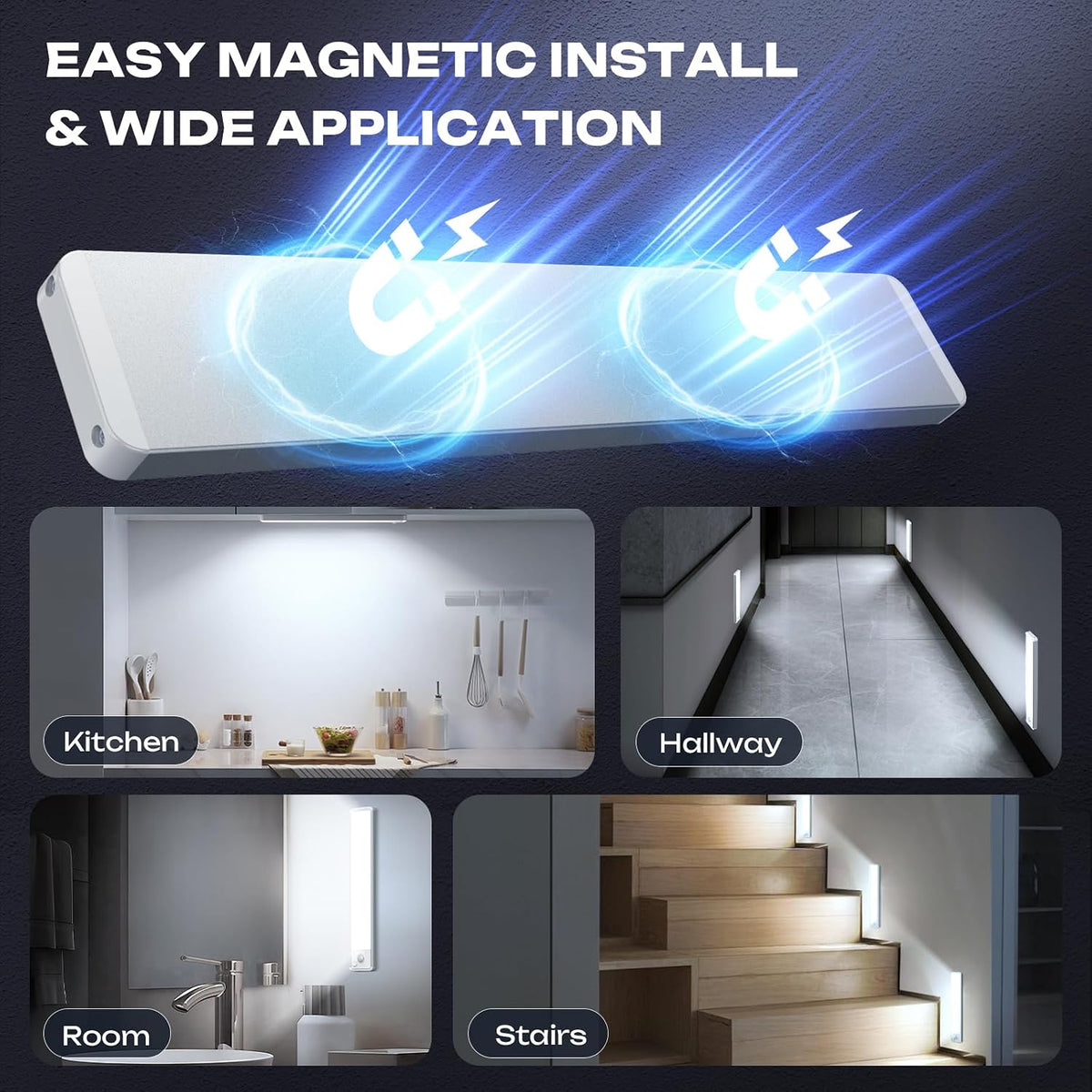 Under Cabinet Lighting Wireless LED Motion Sensor Magnetic Light 14Inch 2500maAh Rechargeable Indoor Closet Lights for