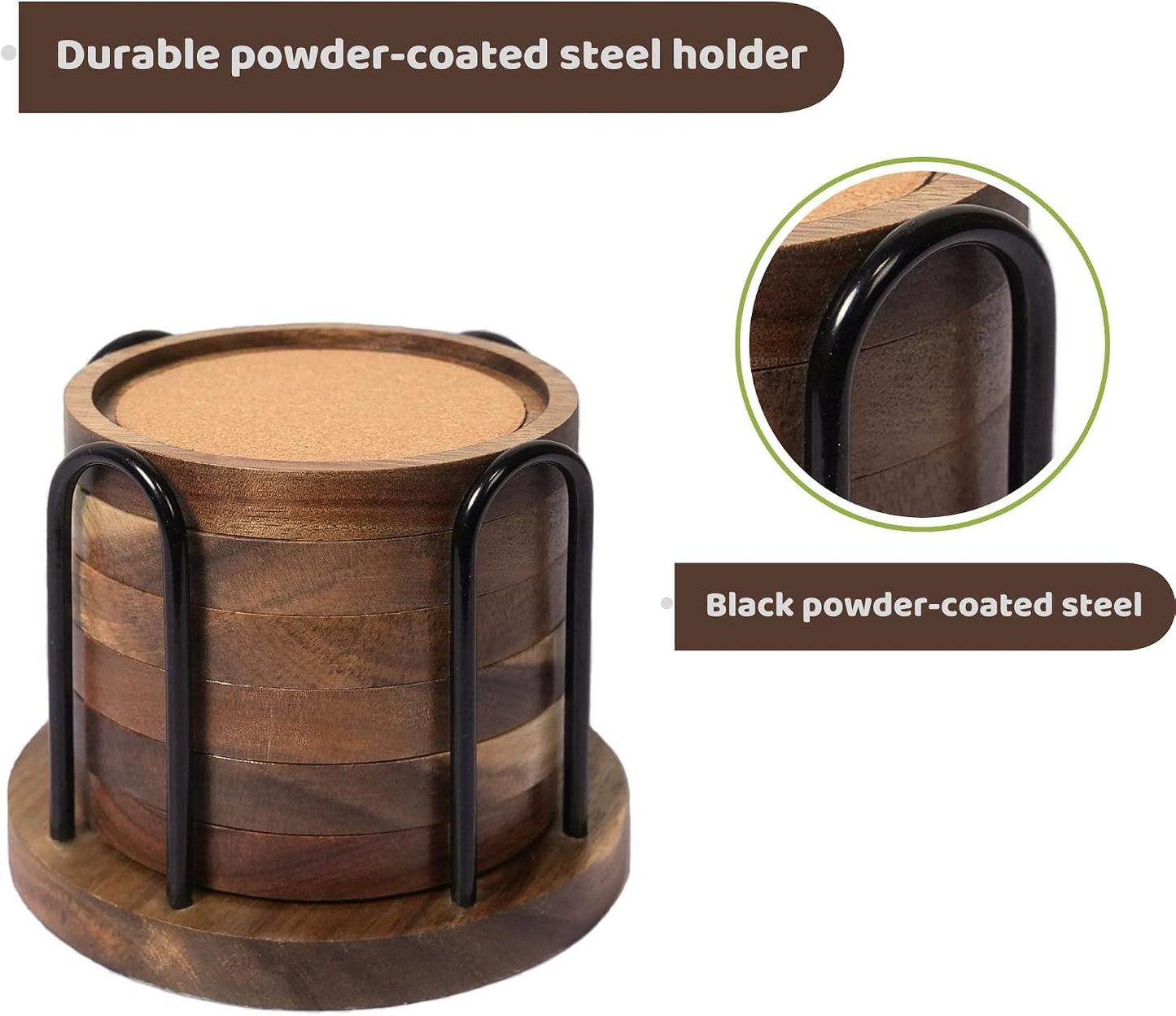 Metal Holder / Wood Coasters for Drinks