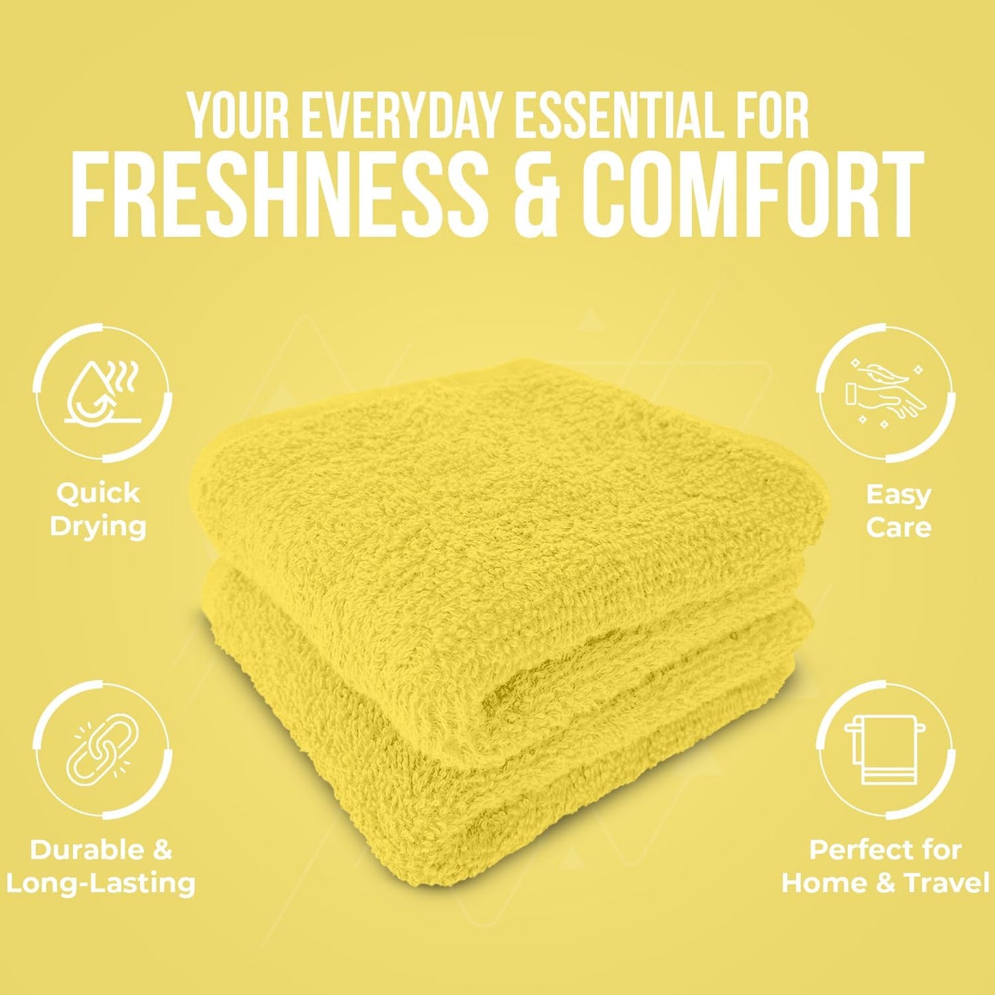 DAN RIVER 24 Pack Cotton Wash Cloths Set for Showering [12x12] Yellow | Lighter Weight, Quick to Dry, Super Soft &