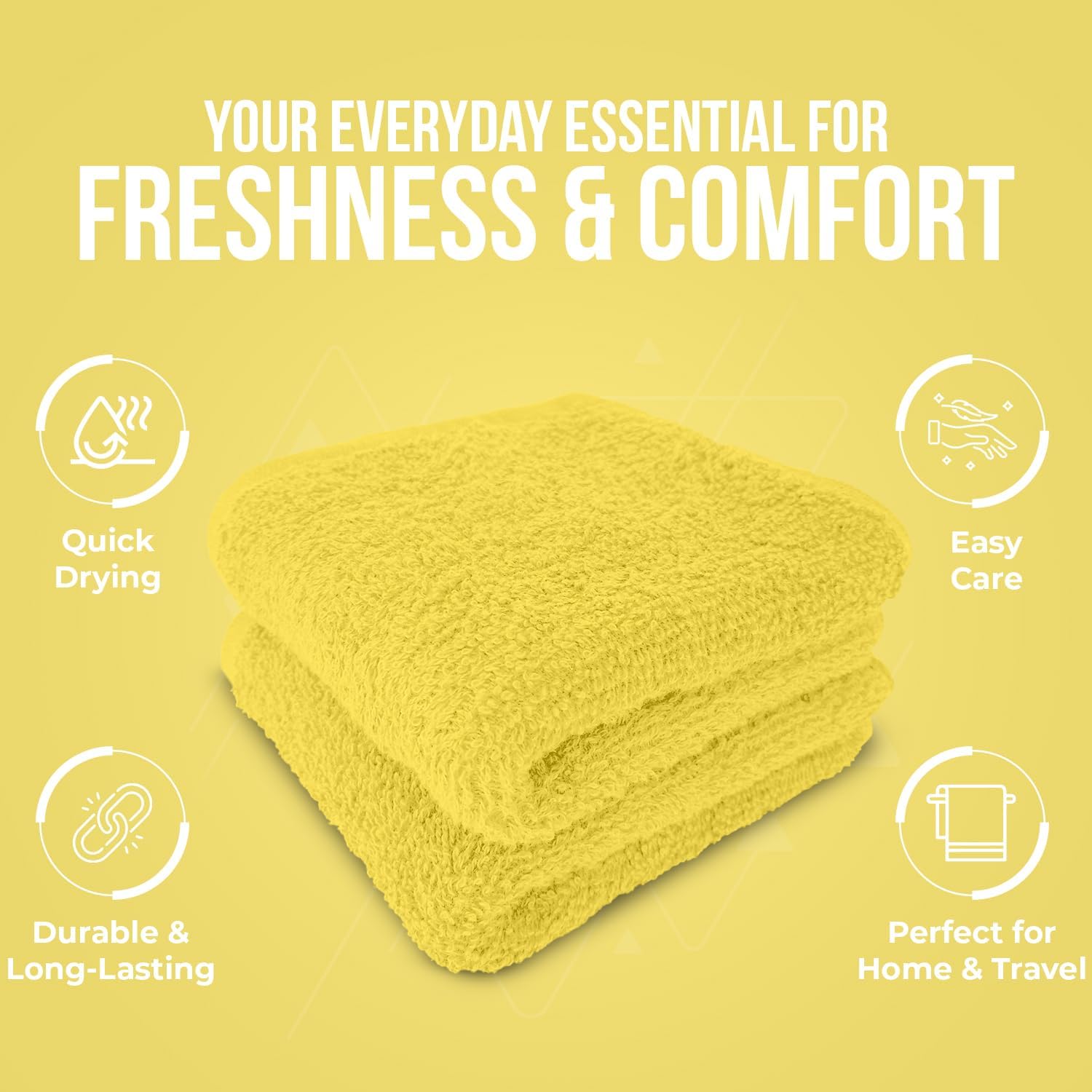 DAN RIVER 24 Pack Cotton Wash Cloths Set for Showering [12x12] Yellow | Lighter Weight, Quick to Dry, Super Soft &