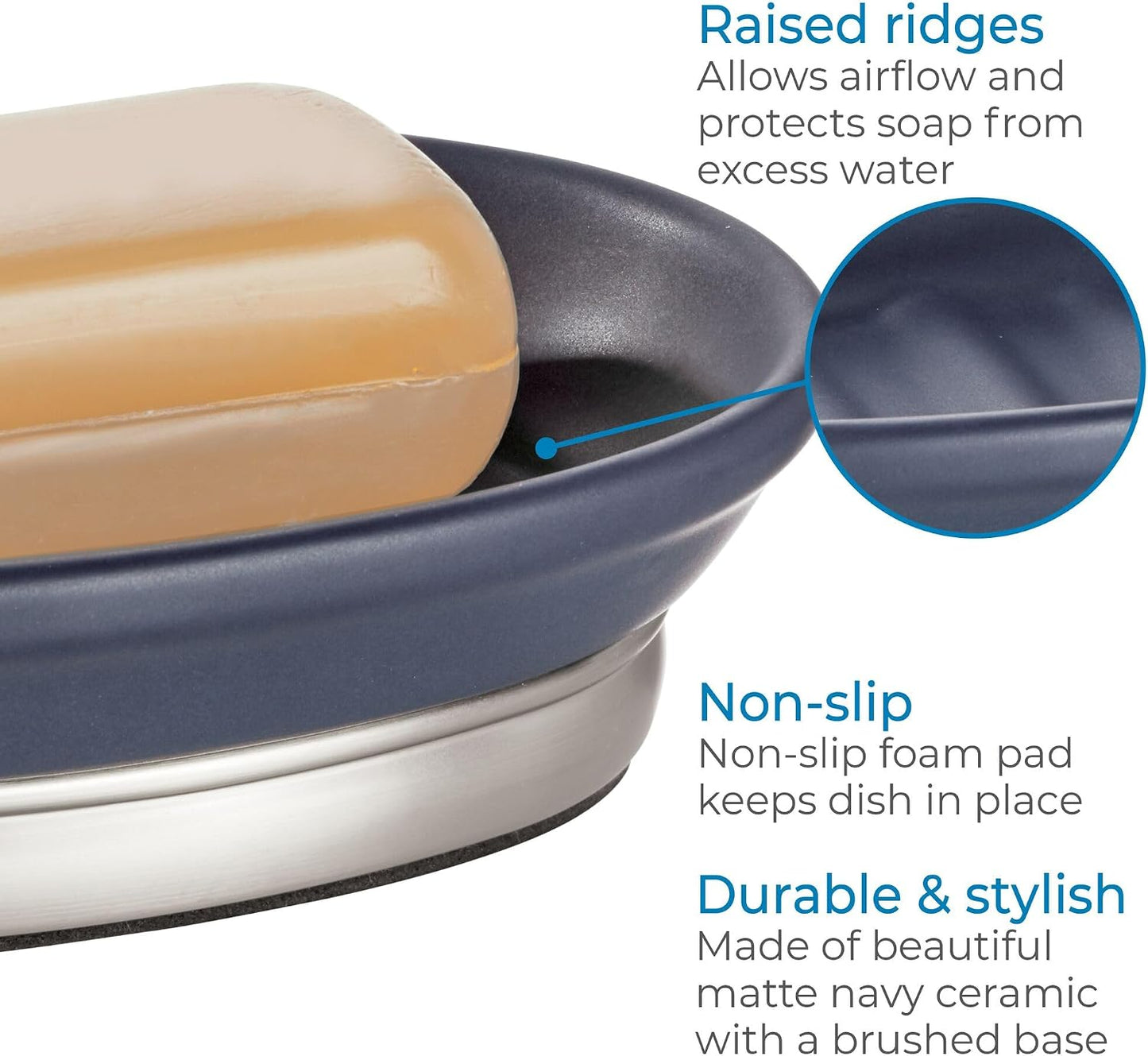 Ceramic and Steel Bar Holder / Soap Dish / Navy