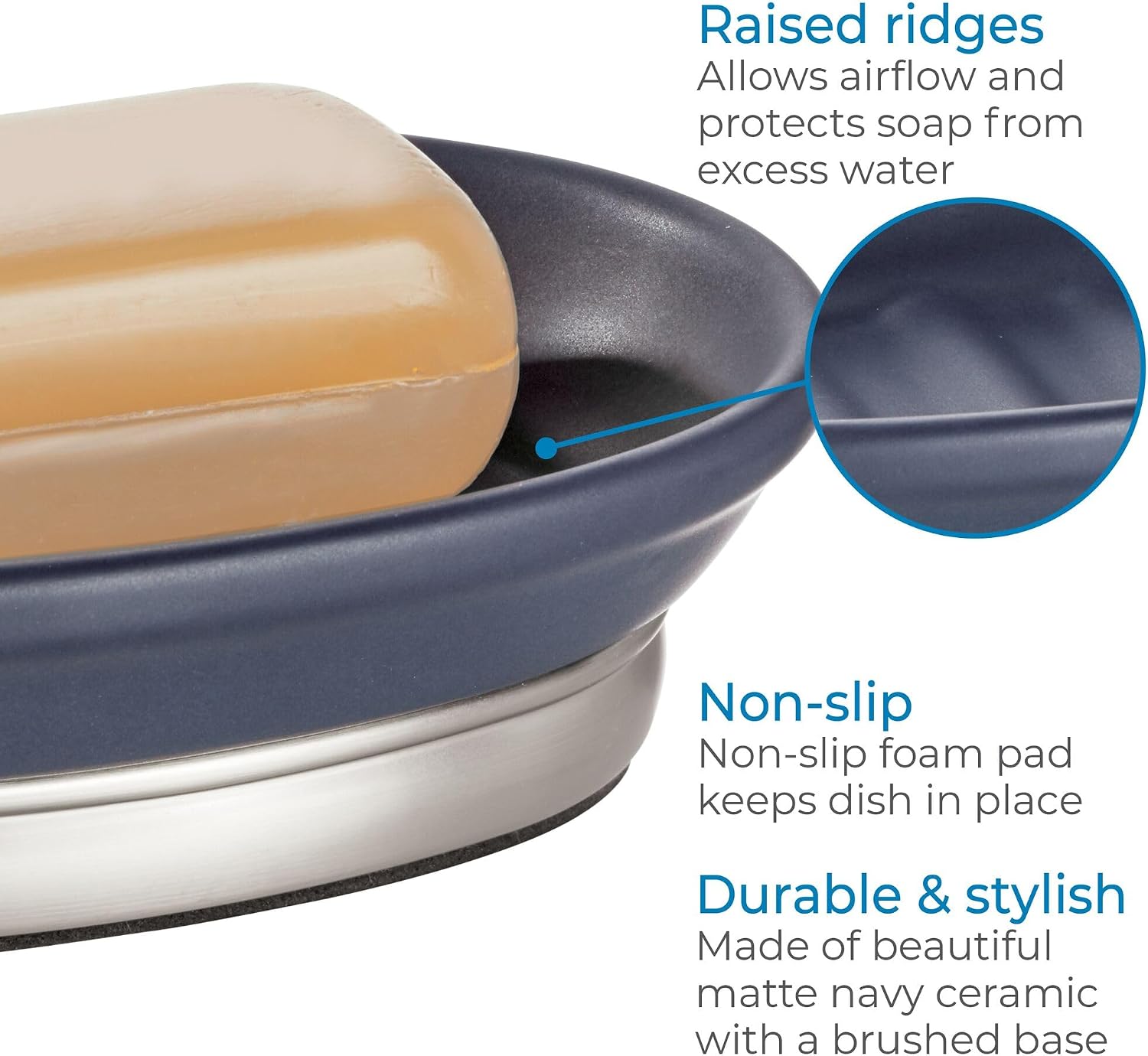 Ceramic and Steel Bar Holder / Soap Dish / Navy