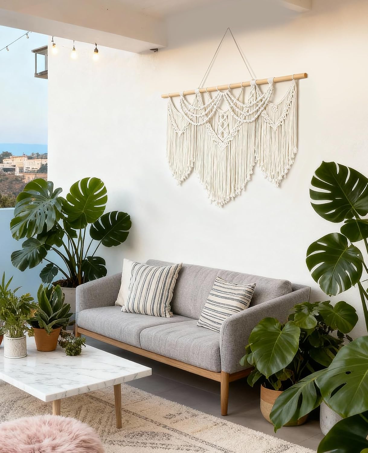 Boho Wall Tapestry / 32"L x 43"W / Tassel / 43 x 32