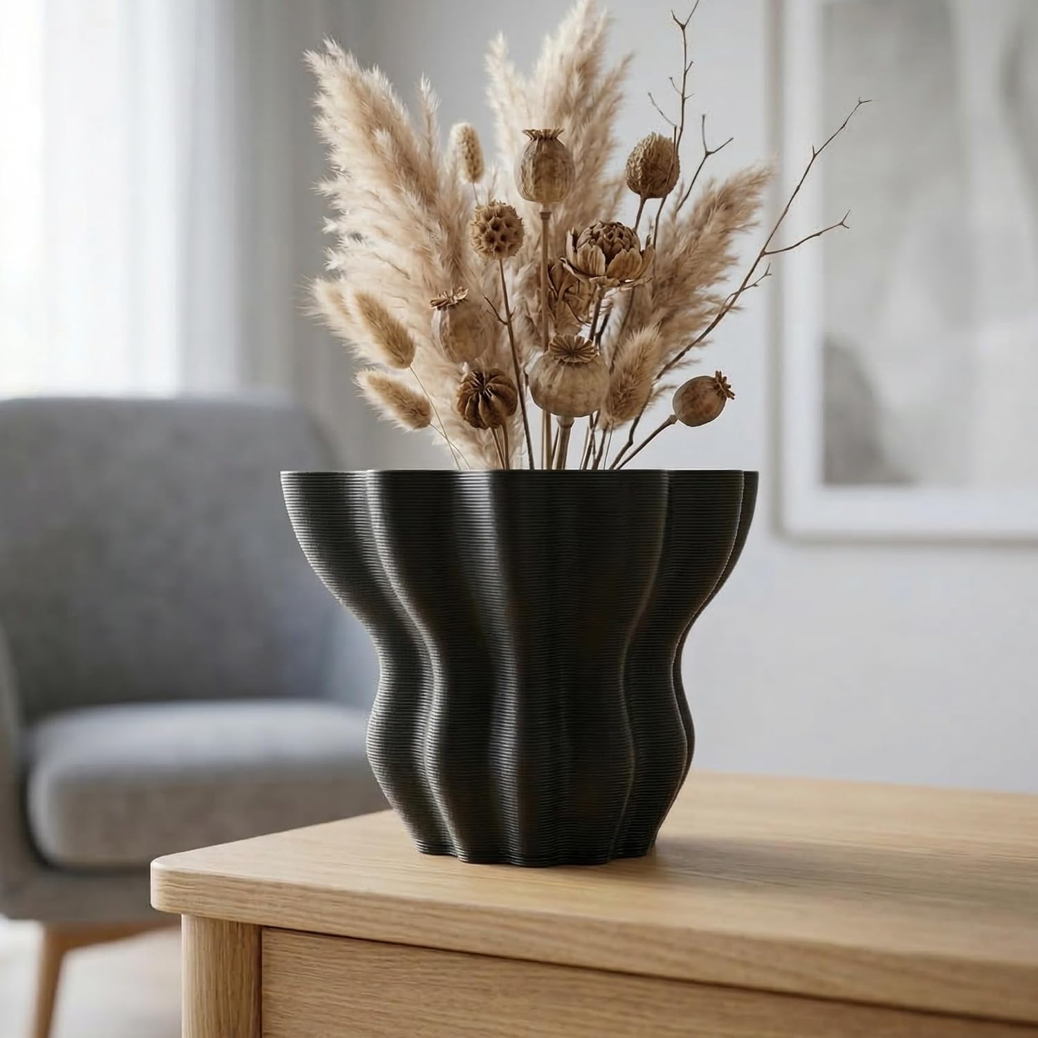 Contemporary Black Ceramic Vase / Black-c, 5.5 Inch