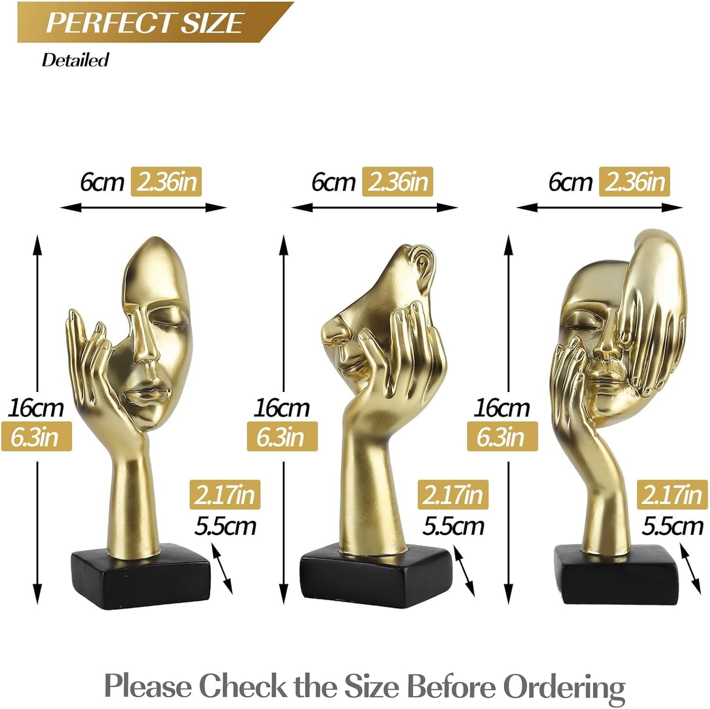 Thinker Statues / Modern Living Room Decoration / Gold Abstract Sculpture Decor / Set of 3