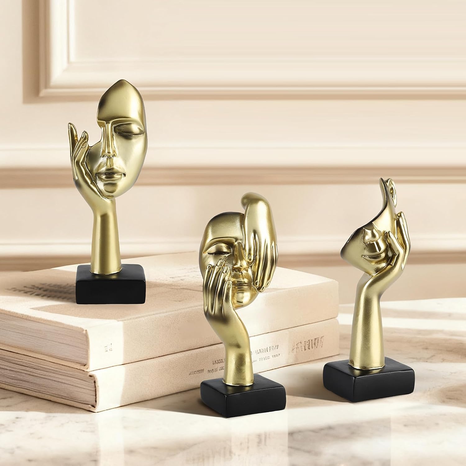 Thinker Statues / Modern Living Room Decoration / Gold Abstract Sculpture Decor / Set of 3