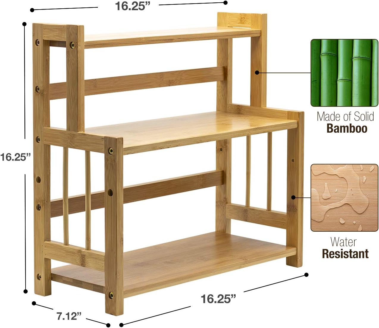 Sorbus Kitchen Countertop Organizer, 3-Tier Bamboo Storage Shelf Rack | Wooden counter display for spices, soap, skin
