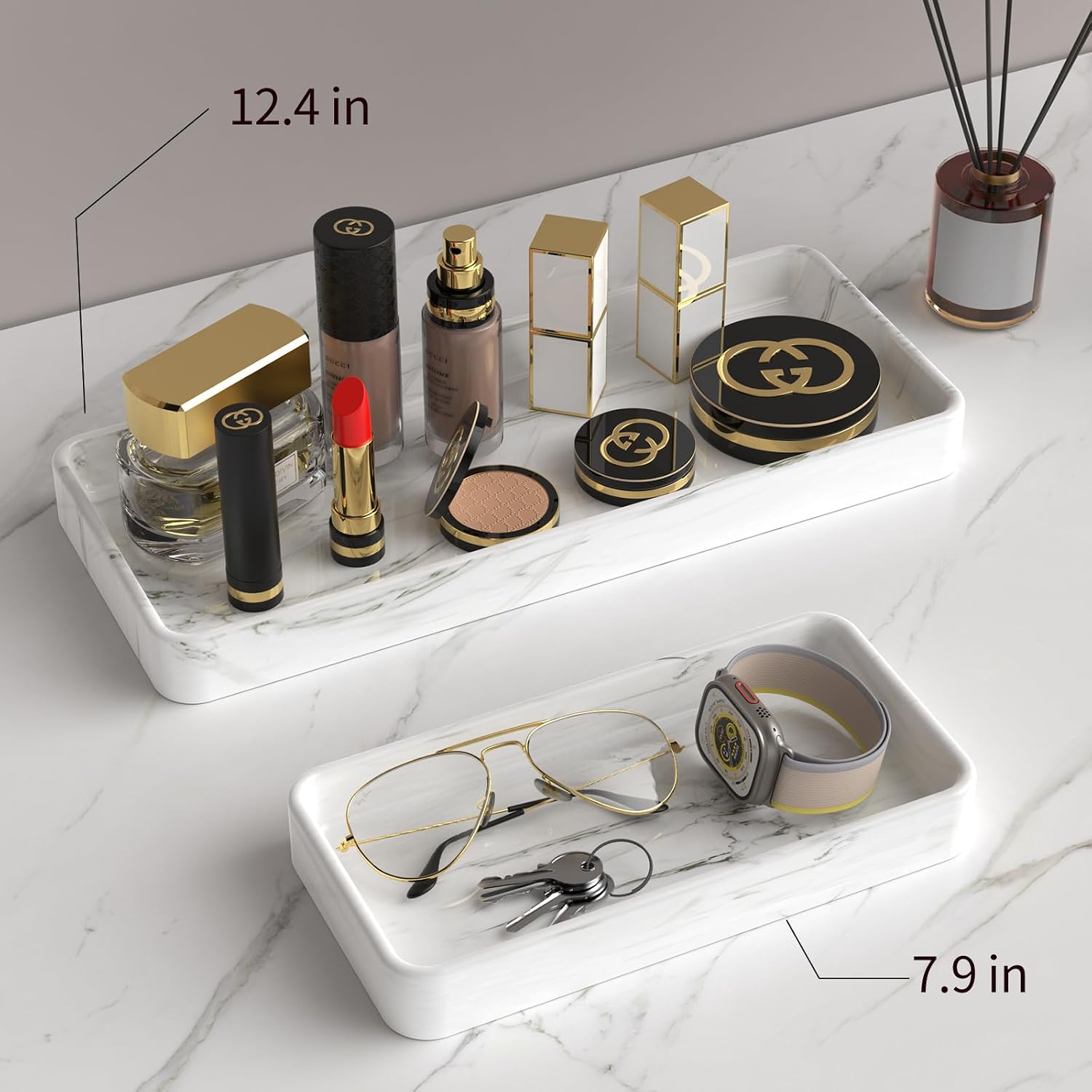 Rectangular Ceramic Trays / Marble White / 7.9 x 4 x 1.1