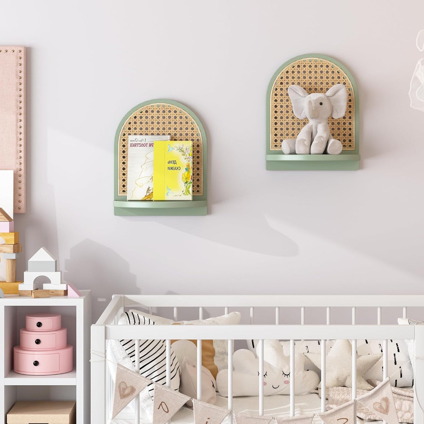 Unique Small Display Shelves / Green Rattan Shelf
