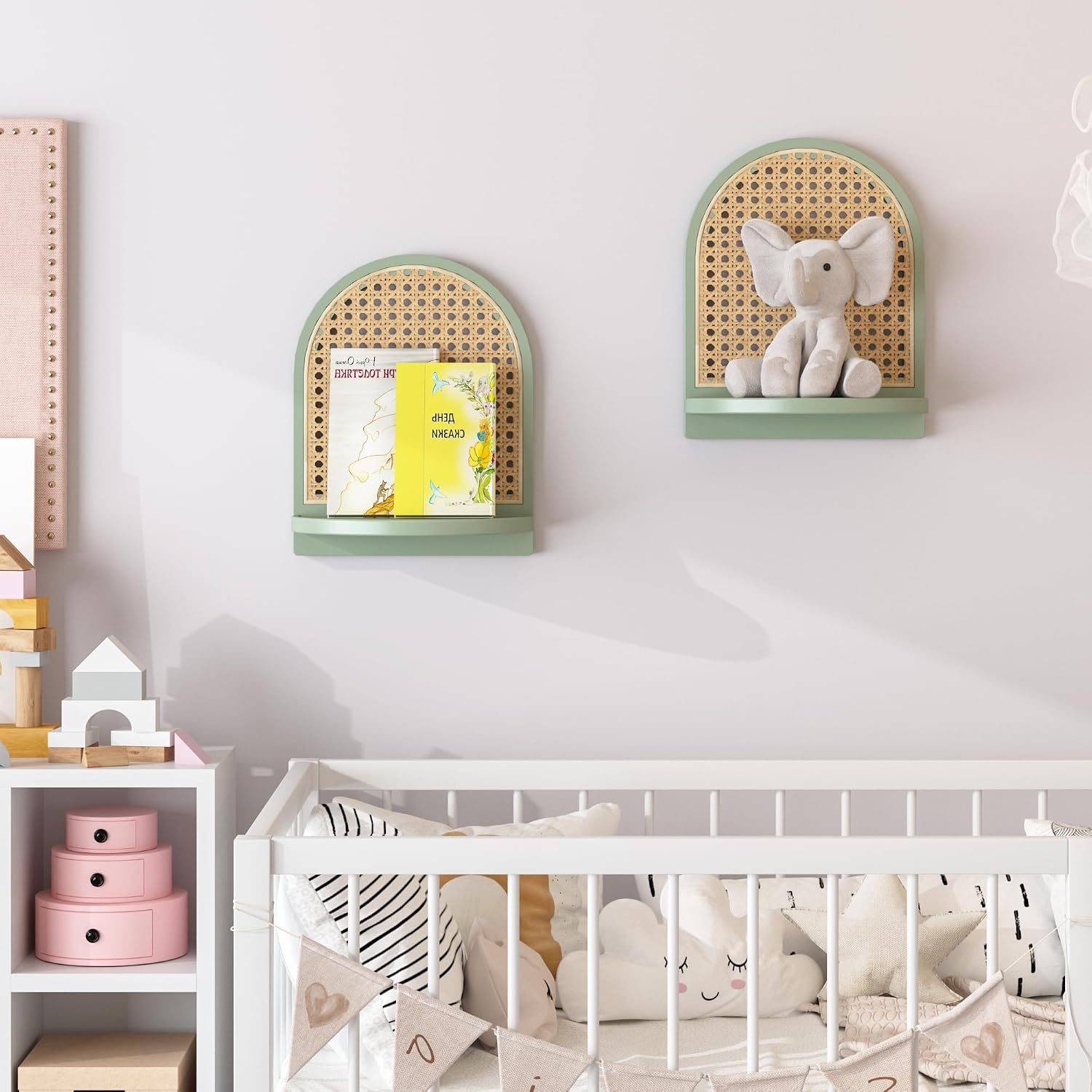 Unique Small Display Shelves / Green Rattan Shelf