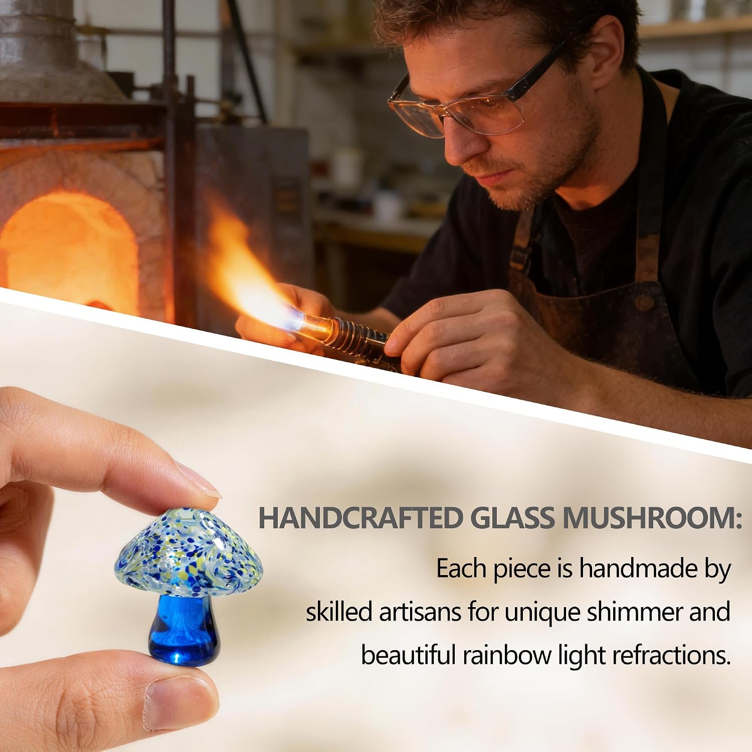 Blown Glass Mushrooms Figurines Miniatures Mushrooms for Fairy Garden / Style 3 / Set of 4