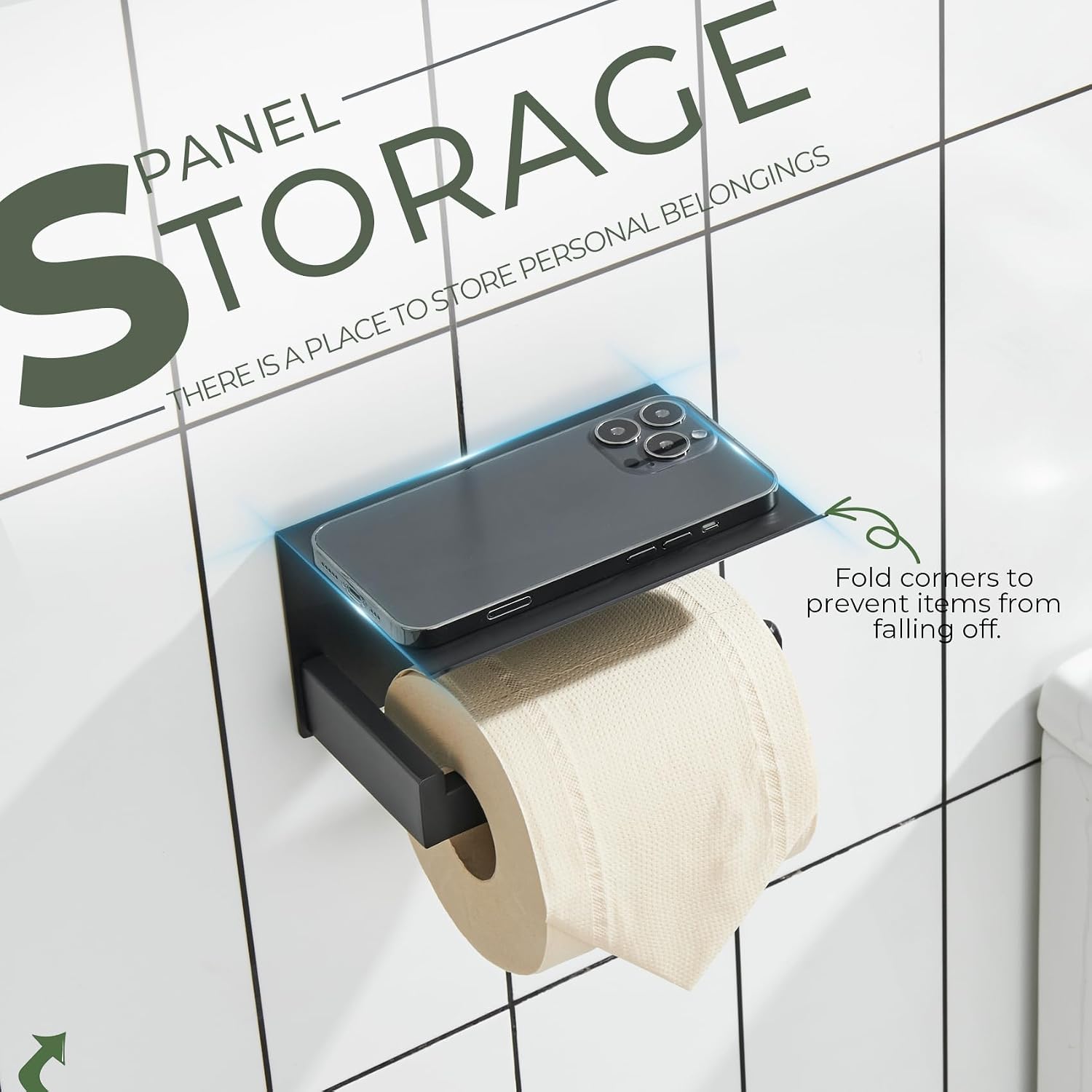 KOKOSIRI Black Toilet Paper Holders with Shelf Bathroom Toilet Paper Roll Holder SUS304 Stainless Steel Wall Mounted