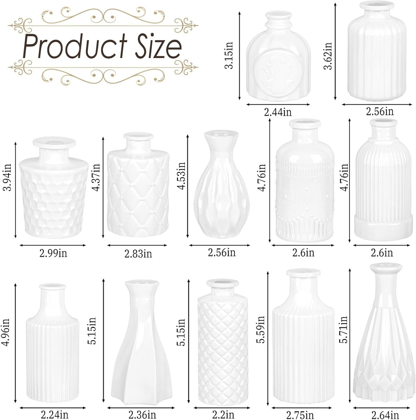 Glass Bud Vases / White / Set of 12