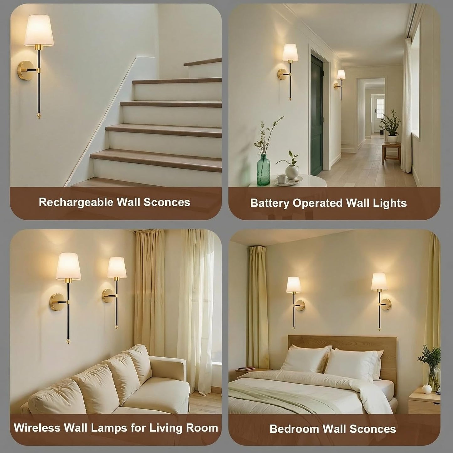 IRONPAX Wall Sconces Battery Operated Set of 2, Wireless Rechargeable Wall Sconce Set of Two, Dimmable Wall Lights with