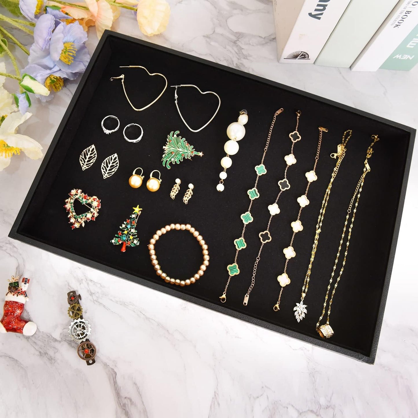 Velvet Jewelry Tray for Drawers Jewelrys Display Tray Stackable Jewelry Organizer Trays / Black
