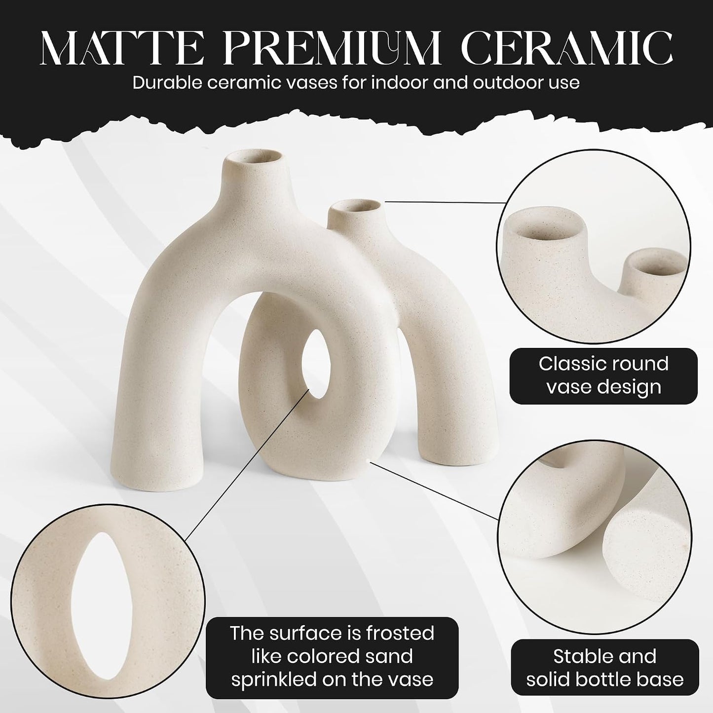 Ceramic Hug Vase Modern Donut Style Hugging Vases for Flowers Minimalist Decor / Creamy White