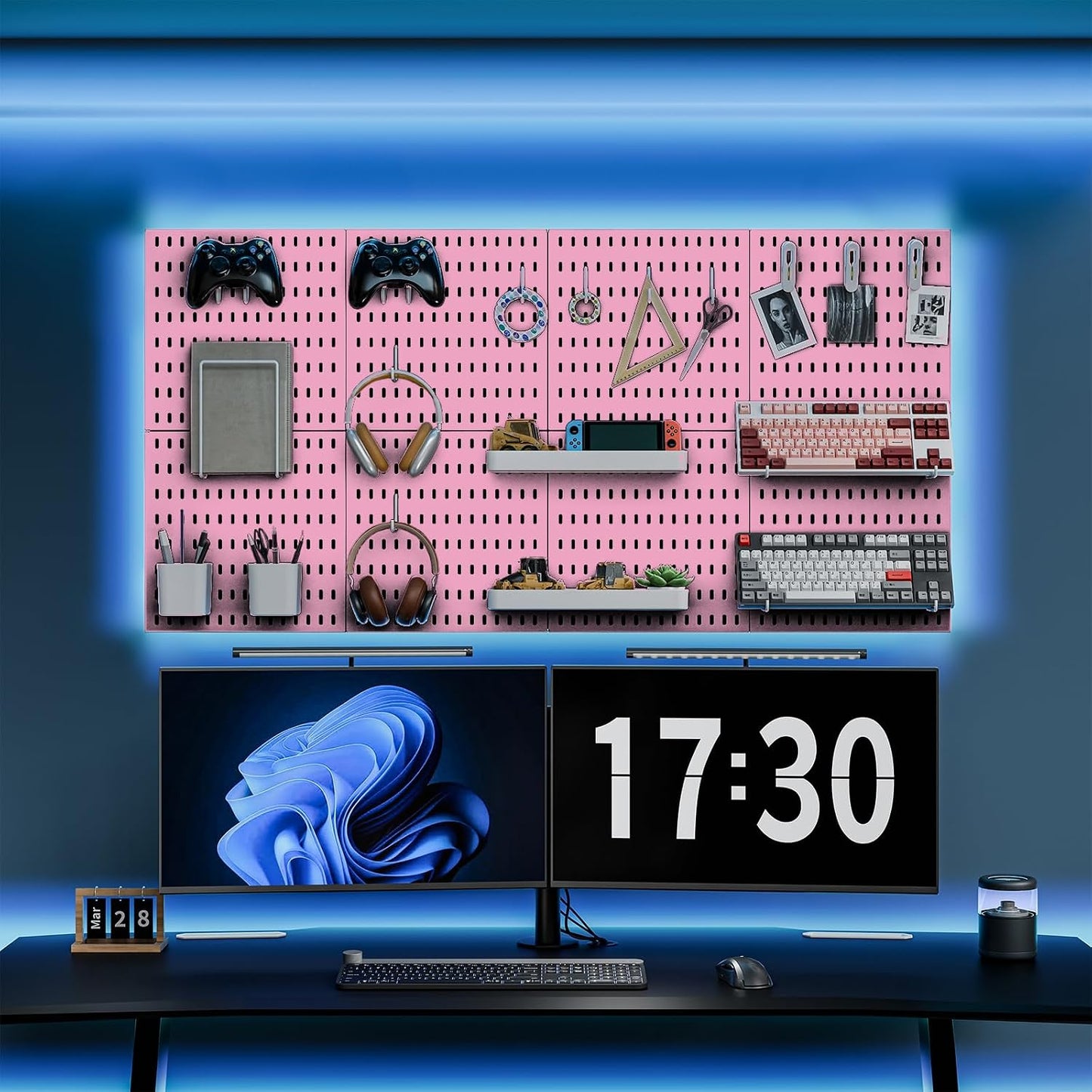 MULSAME Pegboard Combination Kit, 25.2" x 25.2" Wall Mounted Storage Set with 4 Pegboards & 20 Accessories Hanging, Peg
