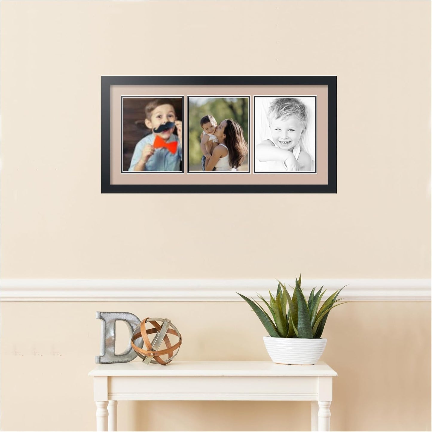 ArtToFrames Collage Picture Frame 3 Opening 3-8x10 Photo Frame | Made in USA | Black Frame Grey Beige and Black Mats