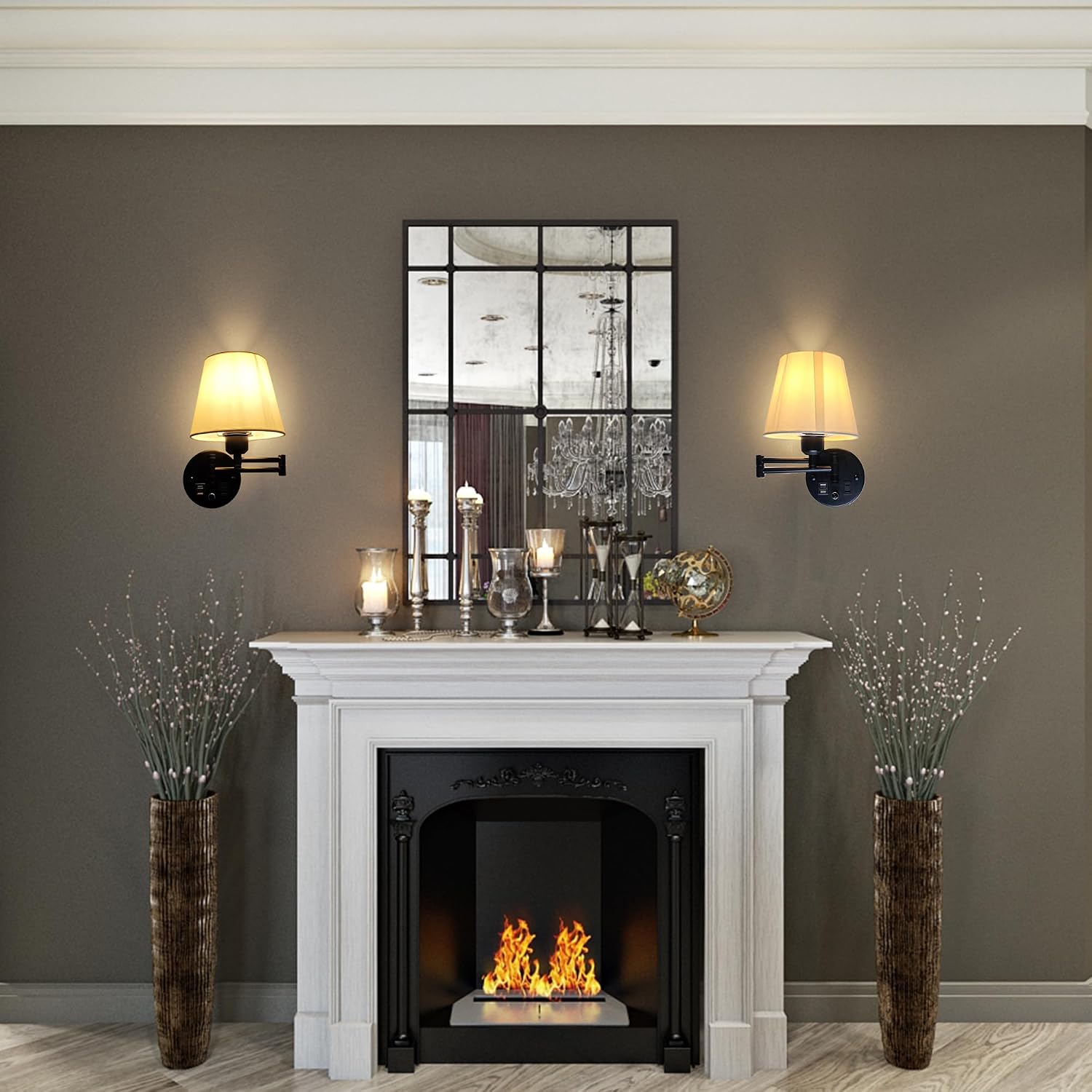 Wall Lamp Plug in with USB and 2 Pin Socket,Wall Mount Lights That Plug in Cord and Switch,Wall Mount Lights for