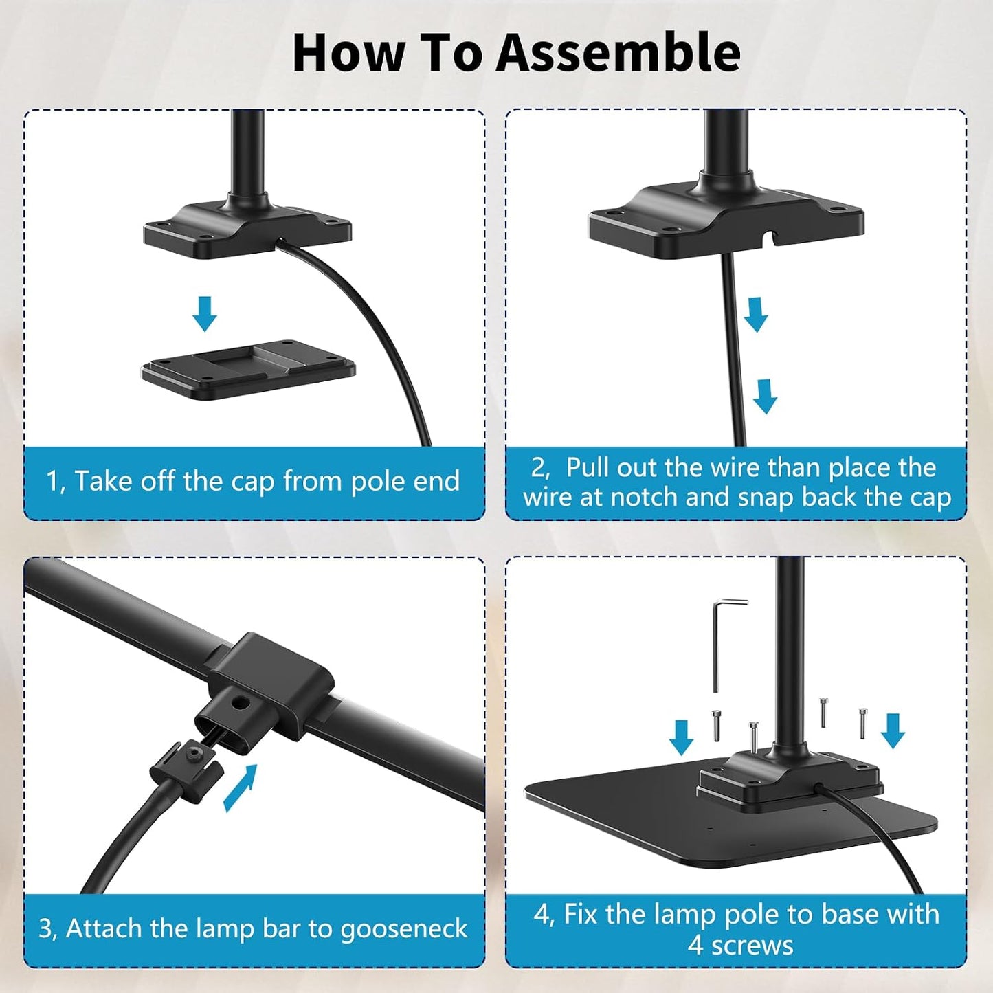 LED Desk Lamp Double Light: 1200LM Desk Light Base for Home Office, Black | Dual Screen Computer Monitor Light