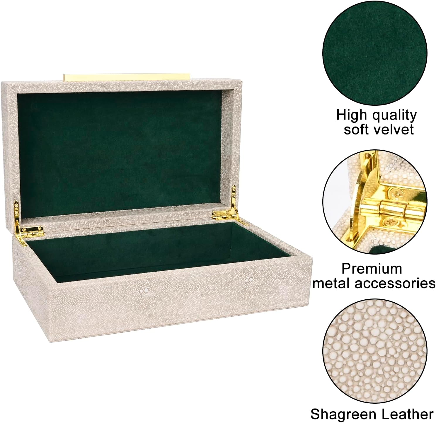 Ivory Shagreen box Faux Leather Decorative Boxes / Small-11 In / Ivory-mwzi