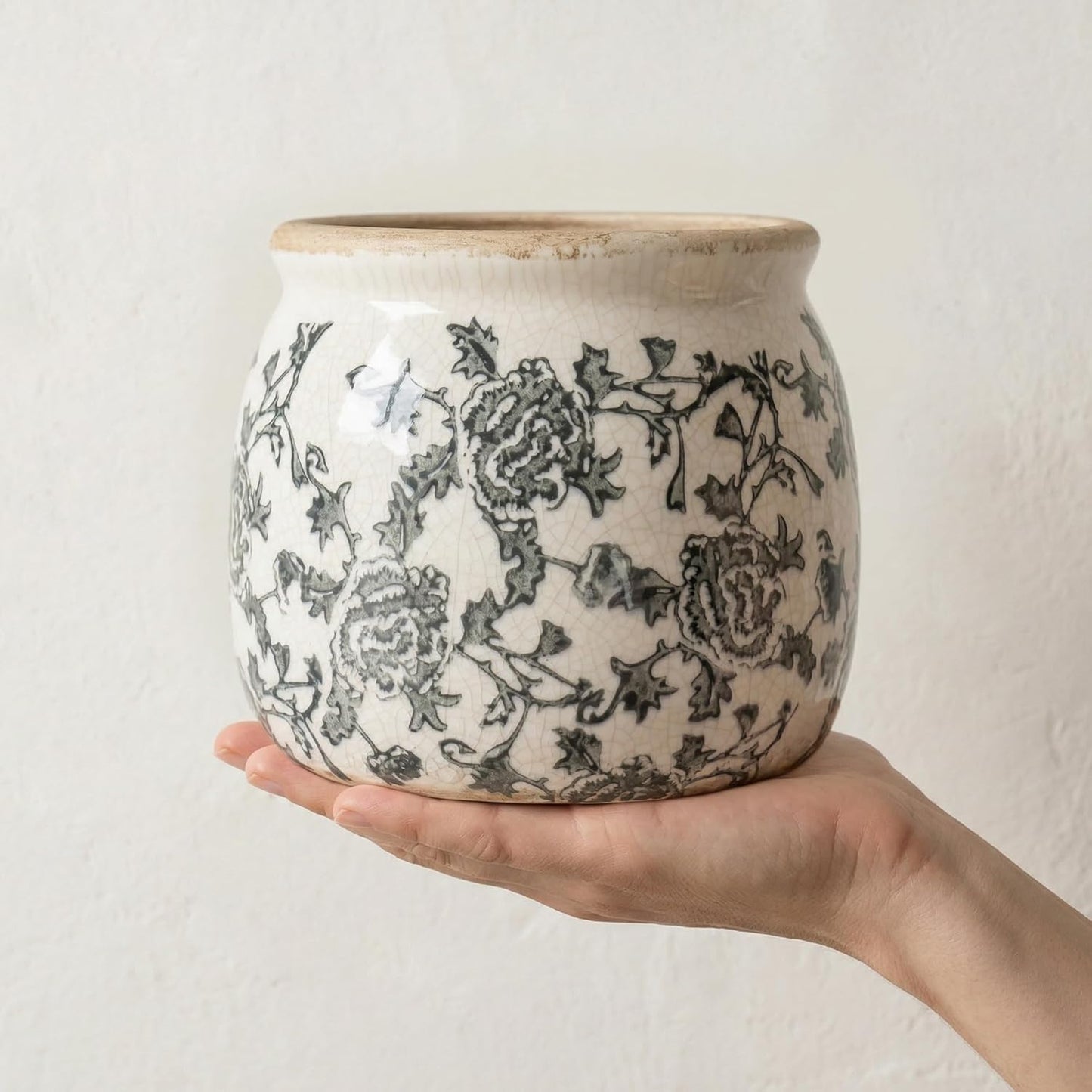 Vintage Ceramic Planter / Grey-round