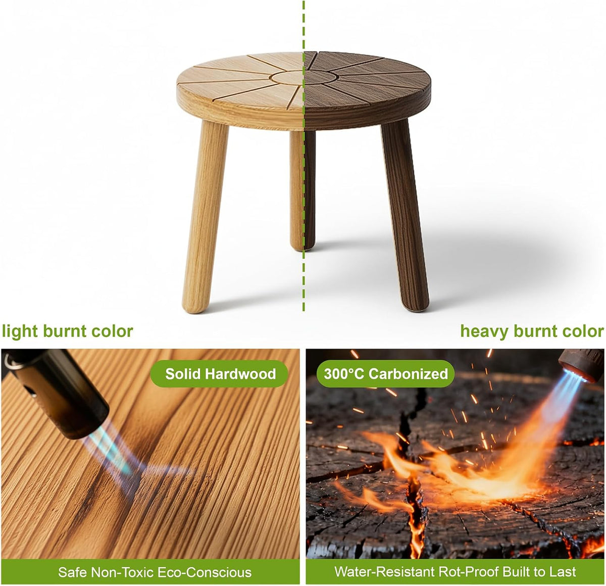 Wood Plant Stands 3-Pack Indoor, Plant Stool, Light Brown | Premium carbonized pine with moisture-resistant, burr-free