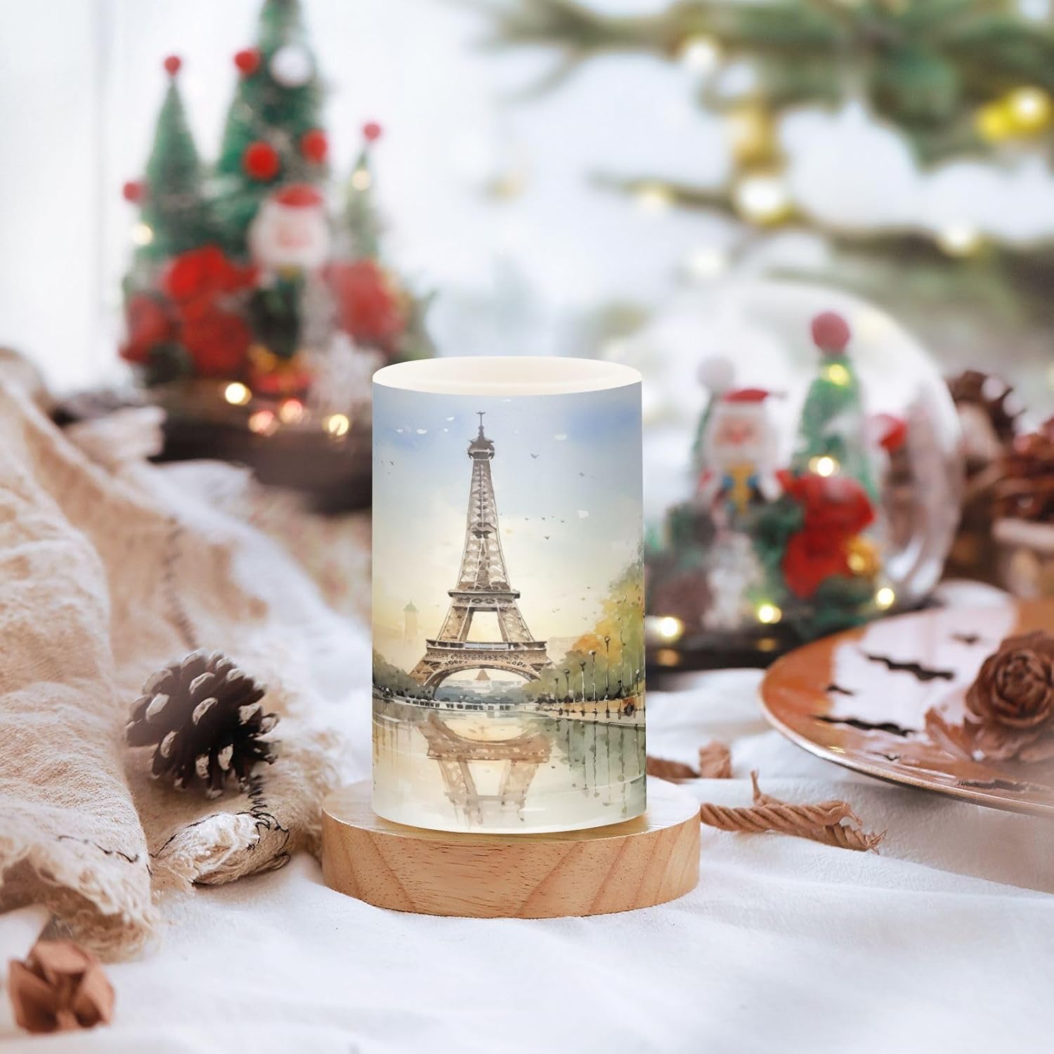 Flickering Flameless Candles, Eiffel Tower Lake LED Candles with Remote Timer, Set of 2 Battery Operated Candle for