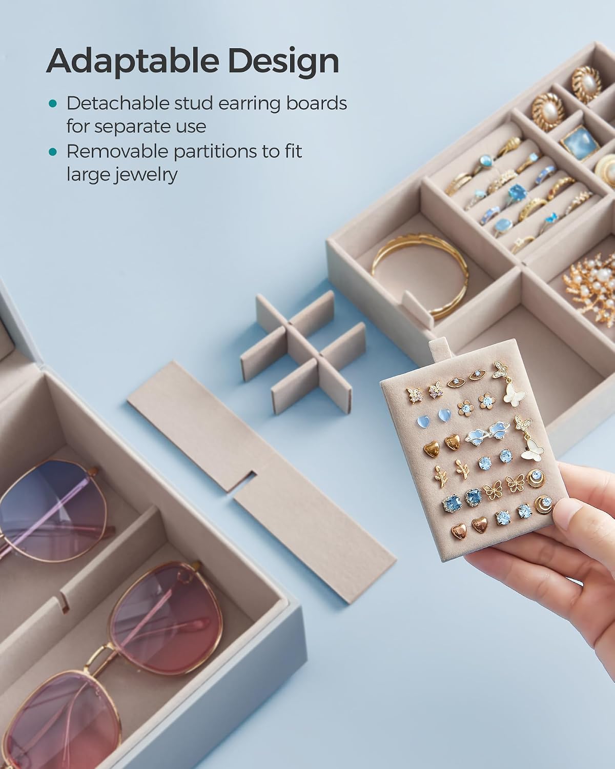 Jewelry Organizer / Removable Jewelry Tray / Misty Blue