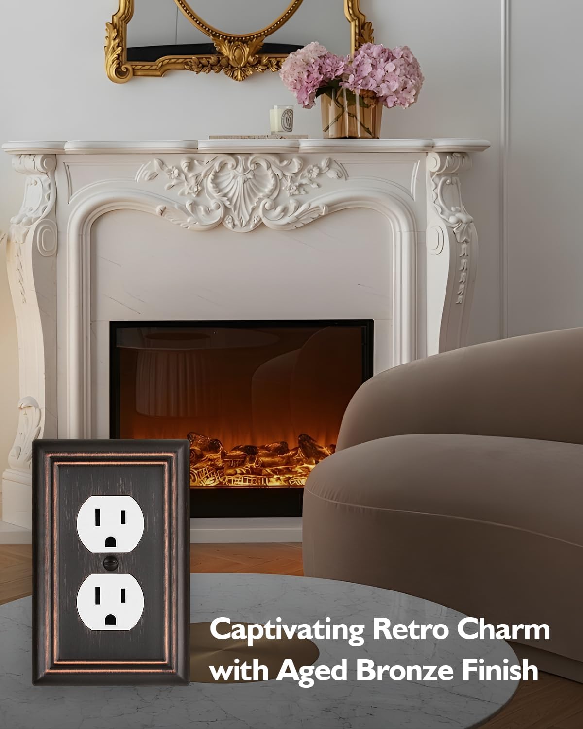 Switch Plates Outlet Covers, 6-Pack Metal Wall Plates, Aged Bronze | Midsize Duplex Outlet Cover for Electrical