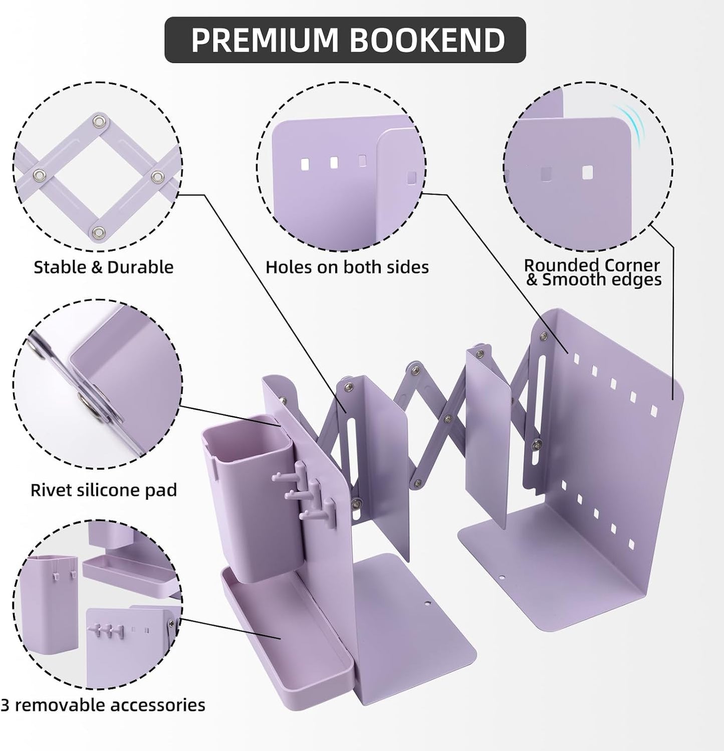 19" Metal Book Ends for Heavy Books / Purple