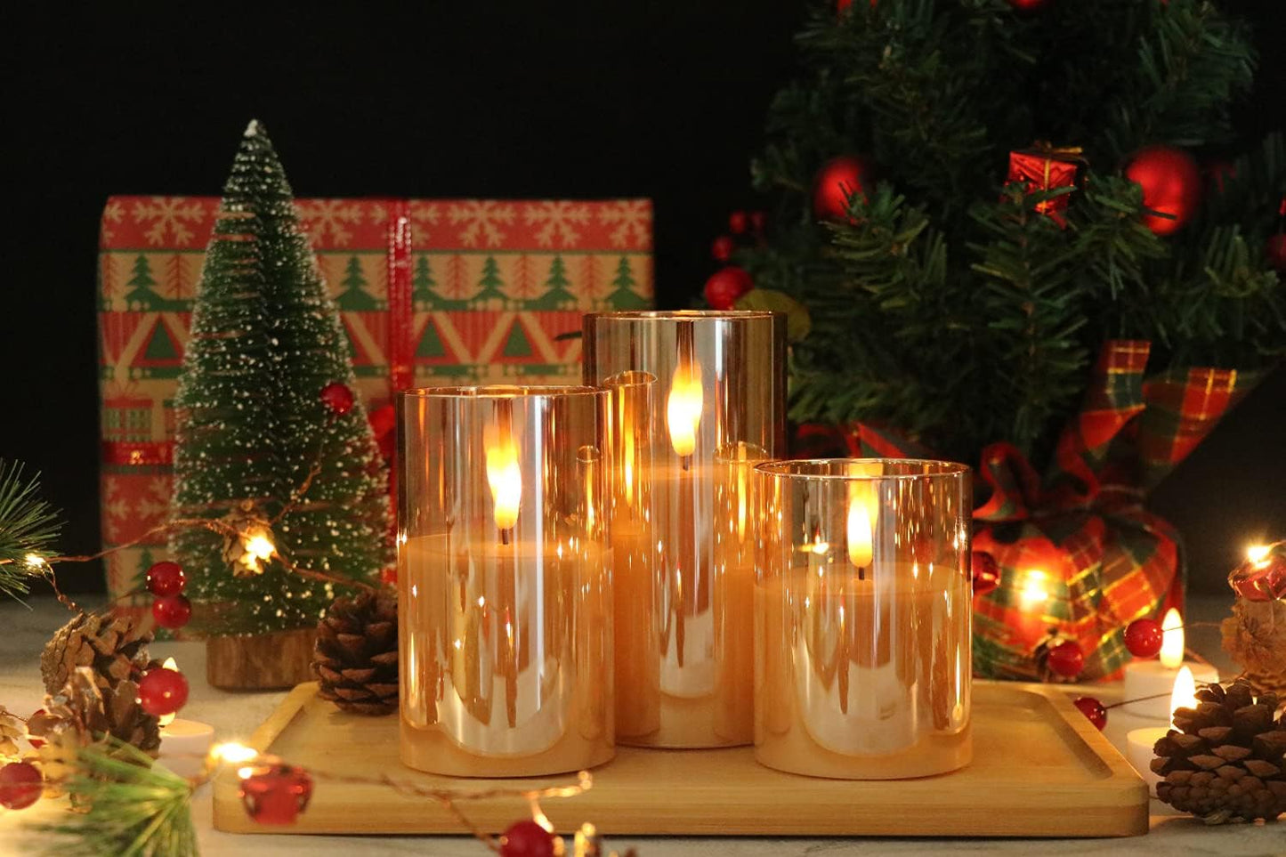 GenSwin Glass Flameless Fake Candles Battery Operated with Remote Gold | LED Candles, 3 Pack, Real Wax, Wedding