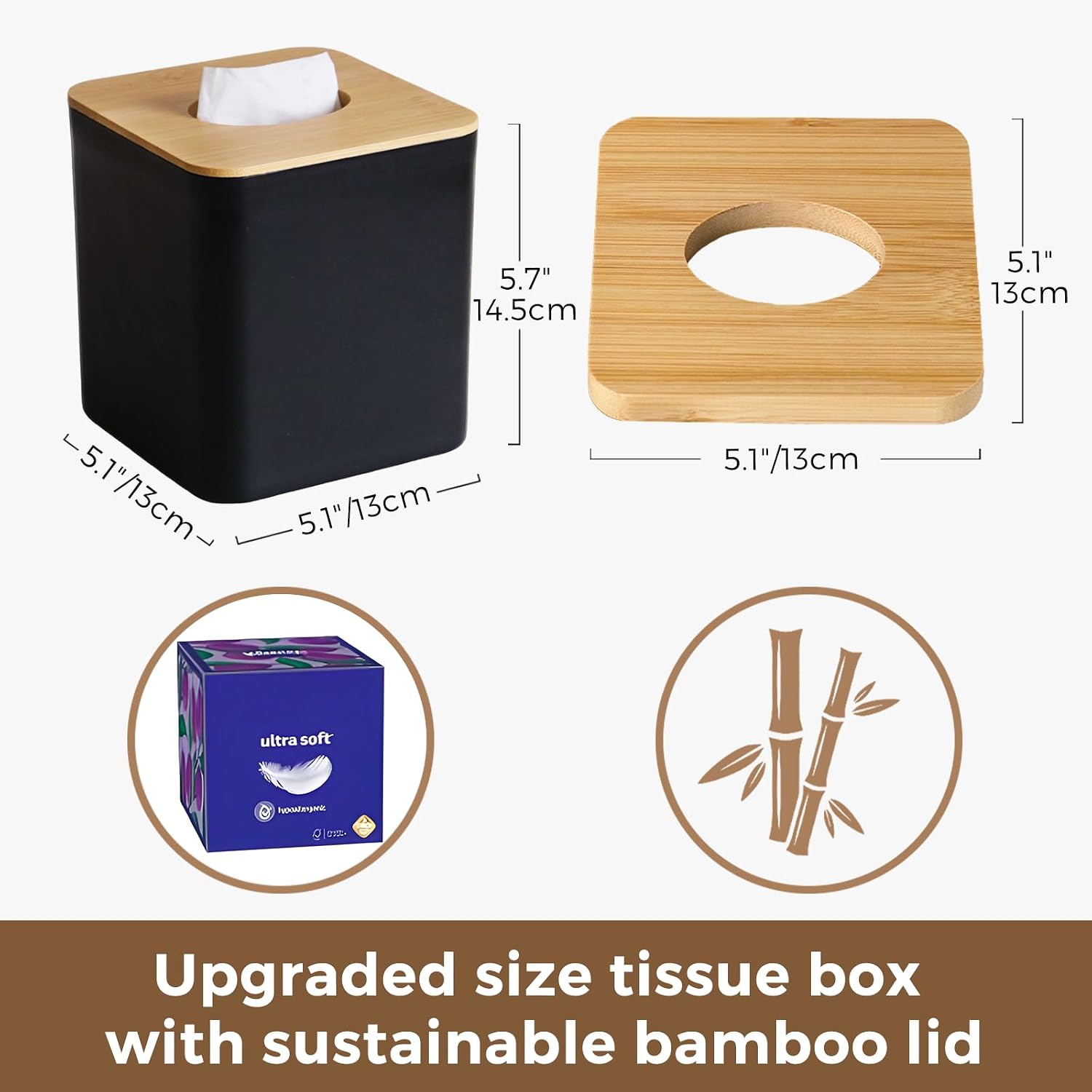 Tissue Box Cover / Black / 5.5" Square
