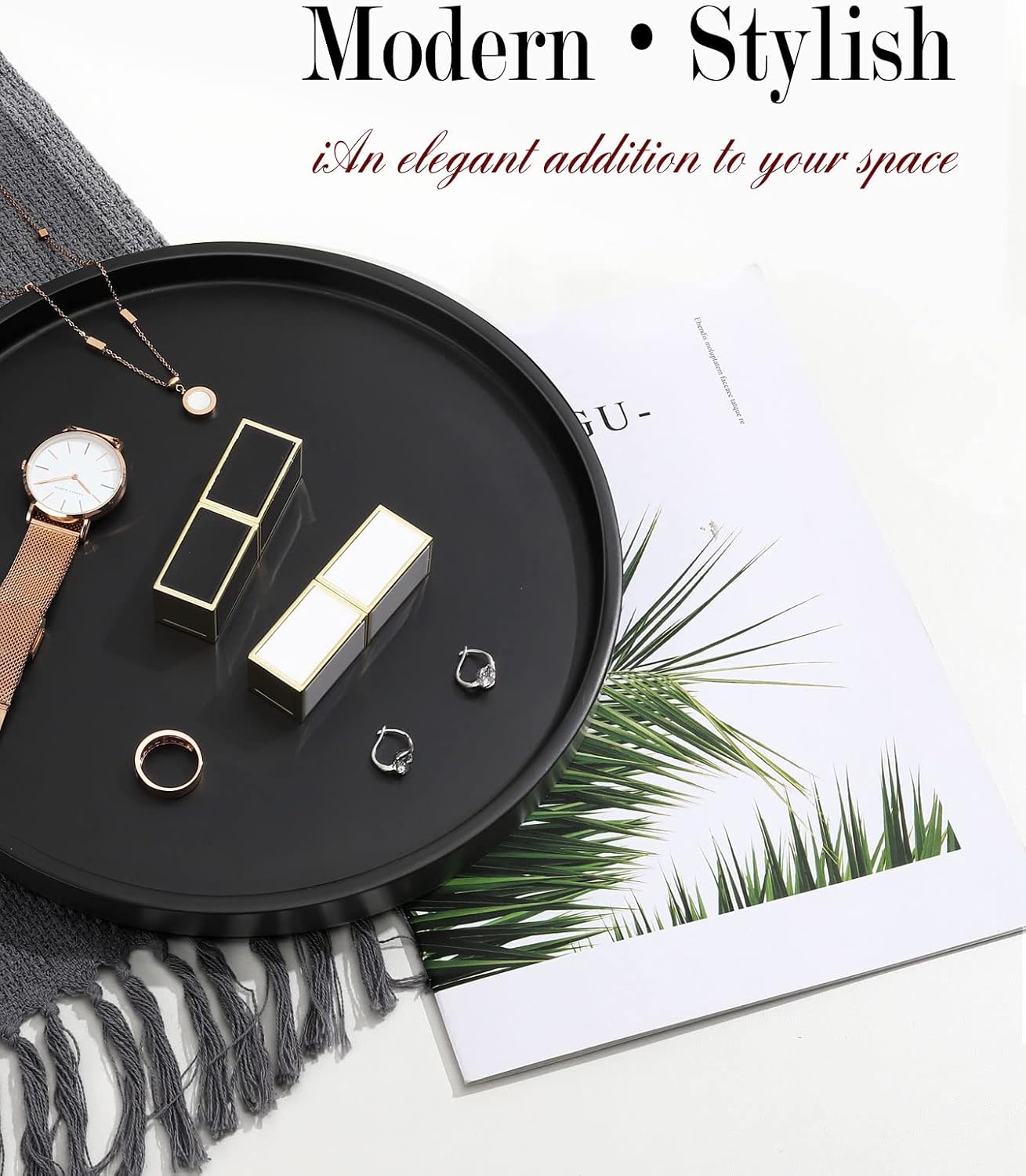 Vanity Tray / Resin Bathroom Decorative Tray Catchall Organizer Jewelry Dish Tray / Matte Black