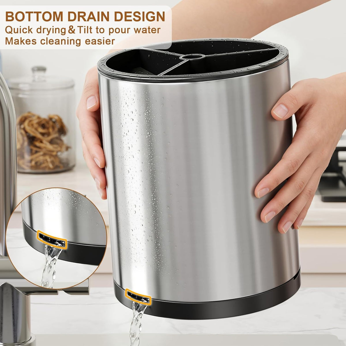 Extra Large Utensil Holder for Kitchen Counter, 360°Rotating Cooking Utensils Holder for Countertop, Stainless Steel