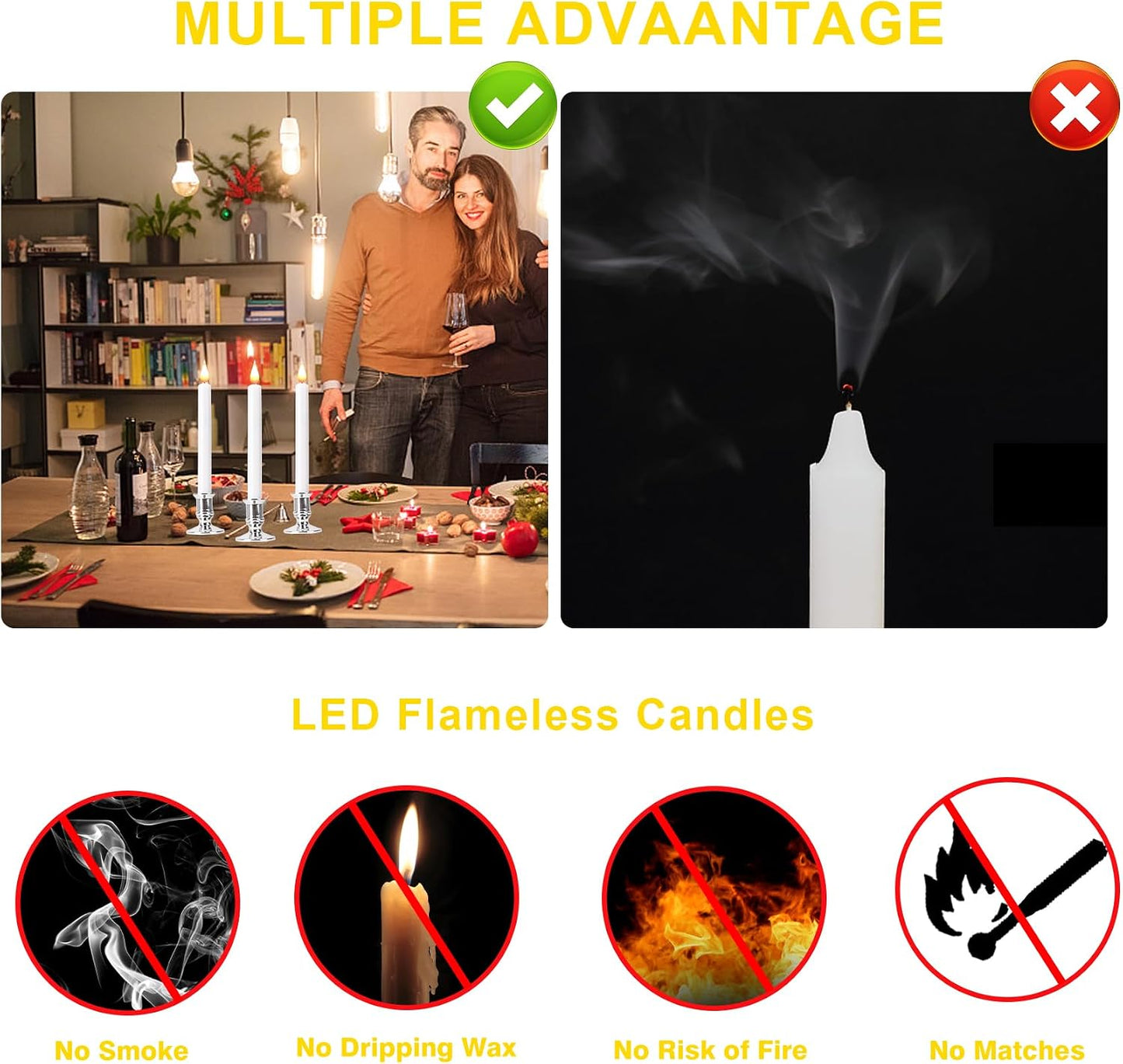 LED Flameless Window Candles with Remote Timer 10 PCS Battery Operated Flickering Taper Candle Lights with Removable