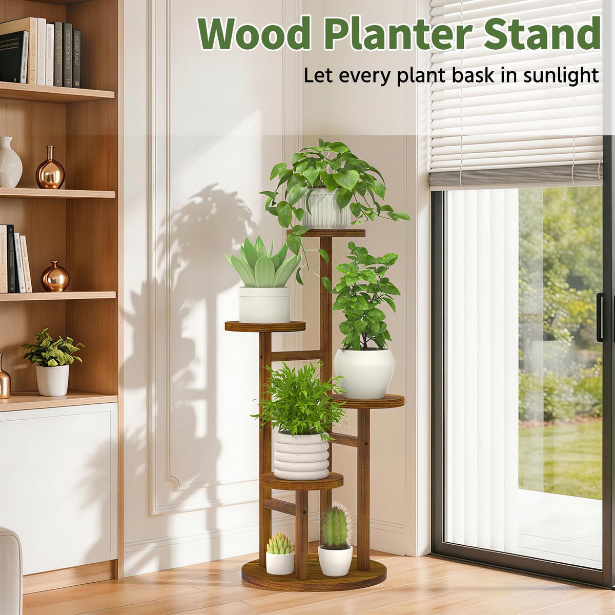 LASZOLA Wood Small Plant Stand Table Tall for Indoor Corner, 4 Tier Brown | Flower Pot Holder Rack for Multiple Plants