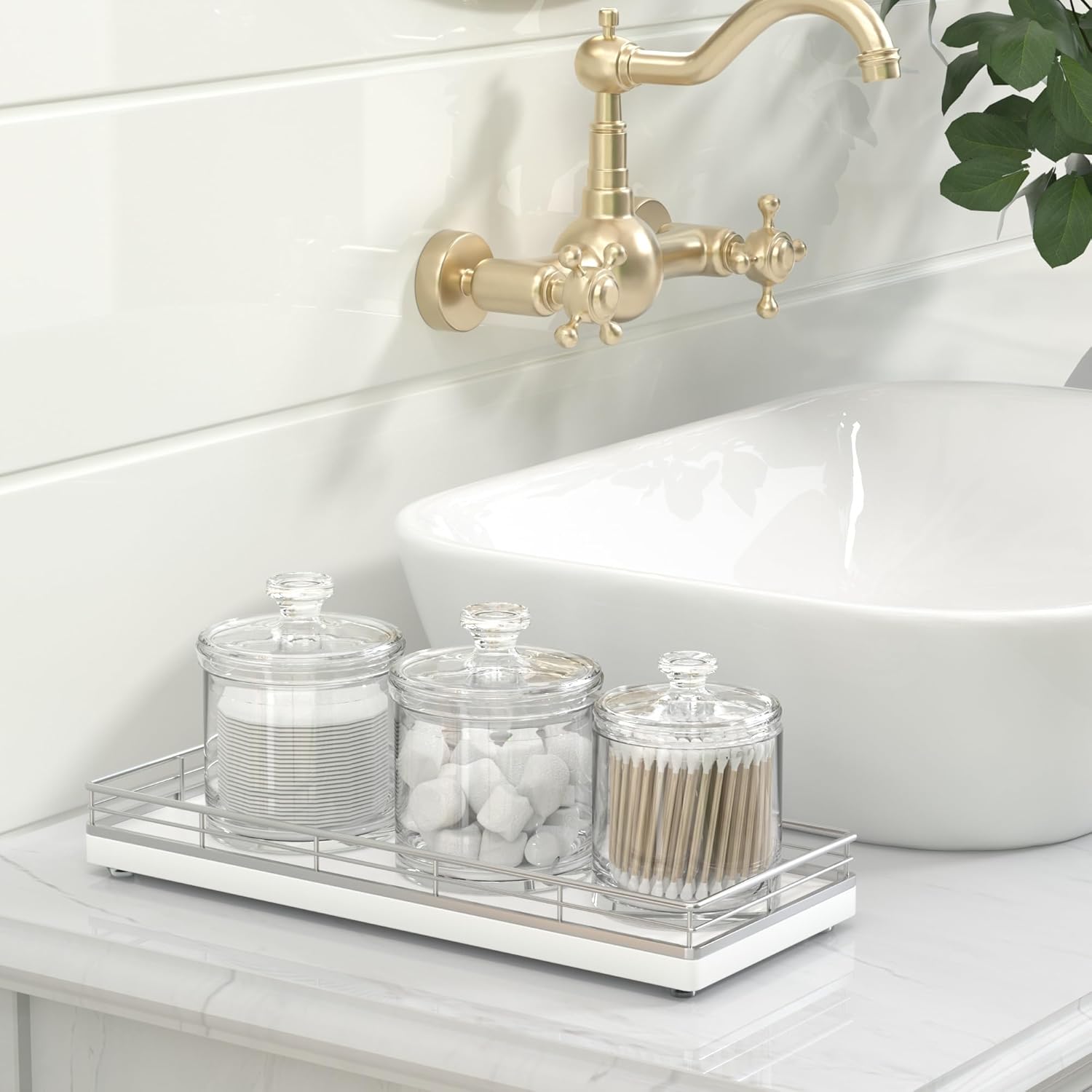 Oak Wooden 11.2" L Vanity Tray for Jewelry Candle Makeup Perfume / Silver / 11 x 4.3 x 1.5