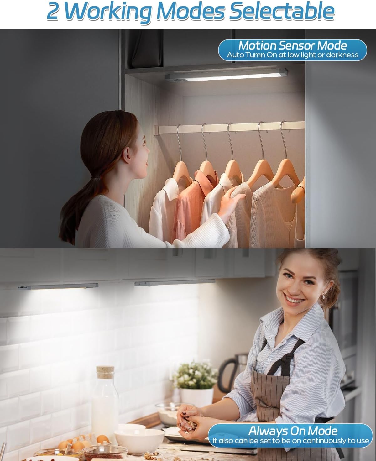 HIBOITEC Under Cabinet Lighting Rechargeable Closet Lights Wireless Motion Sensor Light Indoor, 50 LED Dimmable